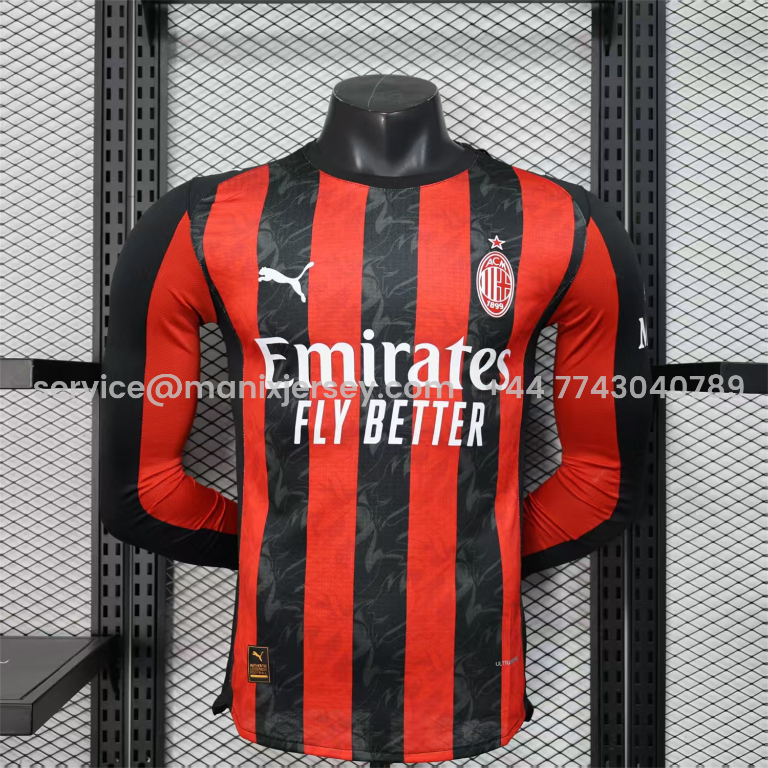 ManixJersey.com | AC Milan 25-26 Home Long Sleeves Jersey - Player Version -Customize Name, Number and Patch | Worldwide Shipping