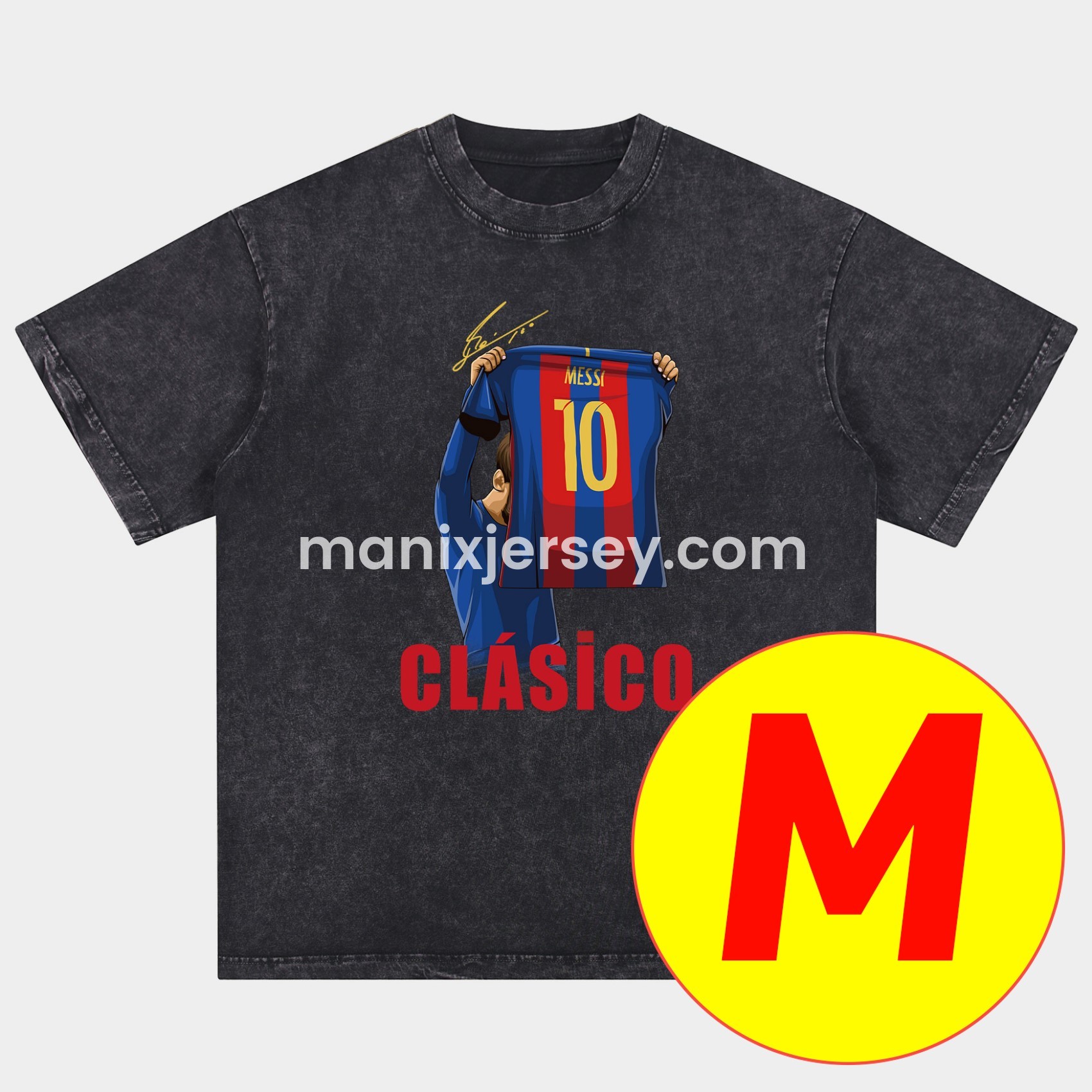 ManixJersey.com | Messi GOAT Argentina Barcelona INT M.A.M Oversized Washed T-Shirt -Customize Name, Number and Patch | Worldwide Shipping