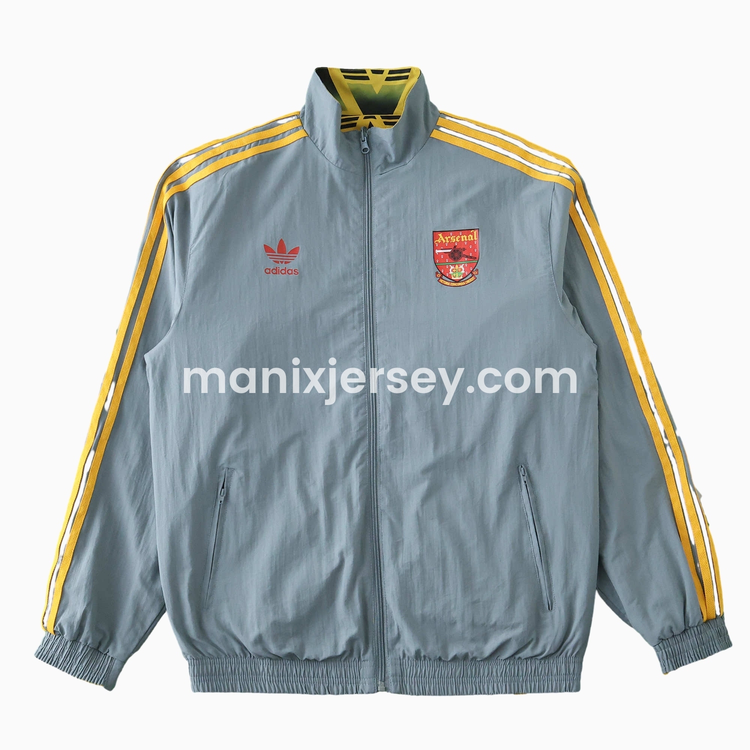 ManixJersey.com | Retro Arsenal 1991-93 Away Double Sided Reversible Windbreaker - Yellow & Grey -Customize Name, Number and Patch | Worldwide Shipping