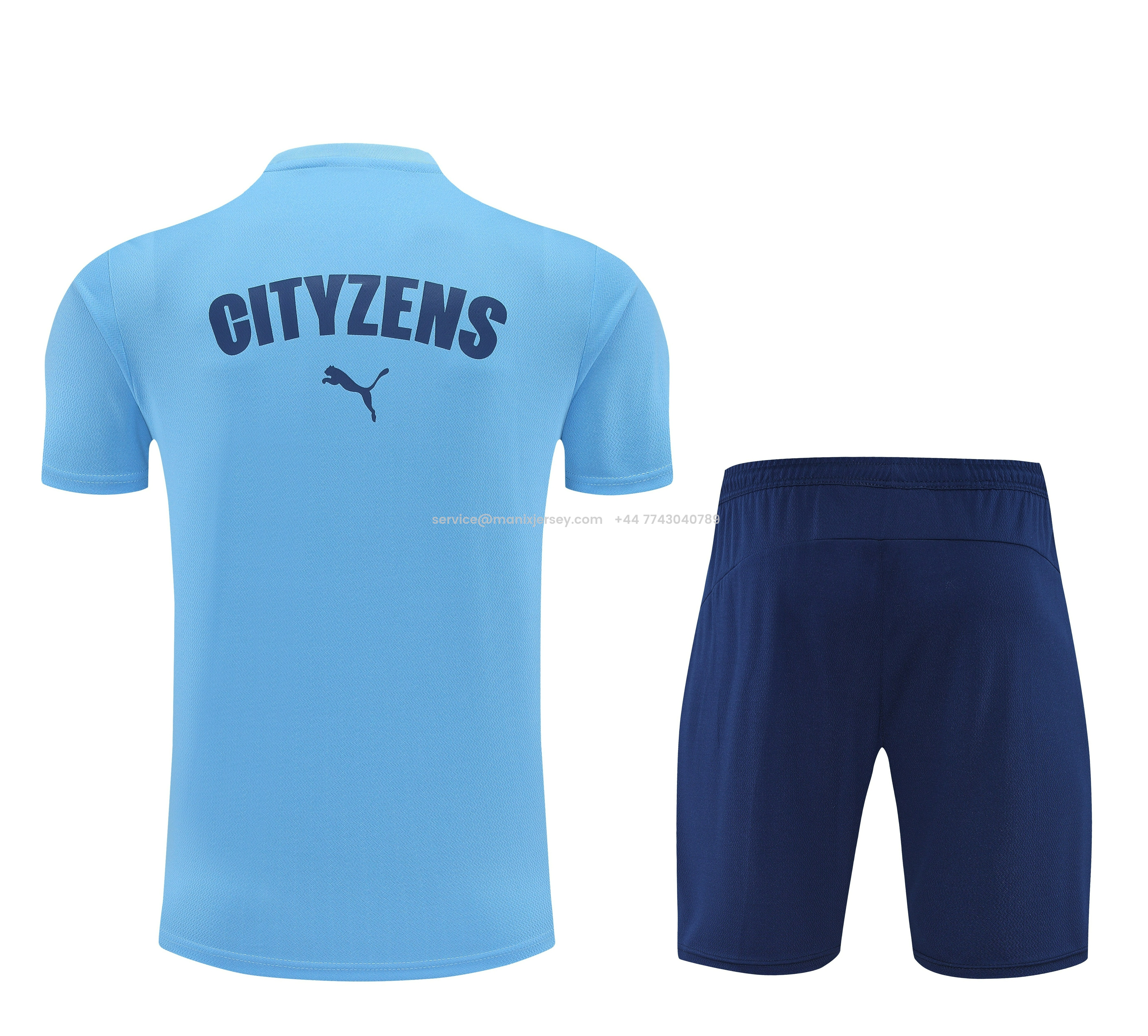 ManixJersey.com | Manchester City 25-26 Short-Sleeve Training Set - Light Blue Top & Deep Blue Shorts -Customize Name, Number and Patch | Worldwide Shipping