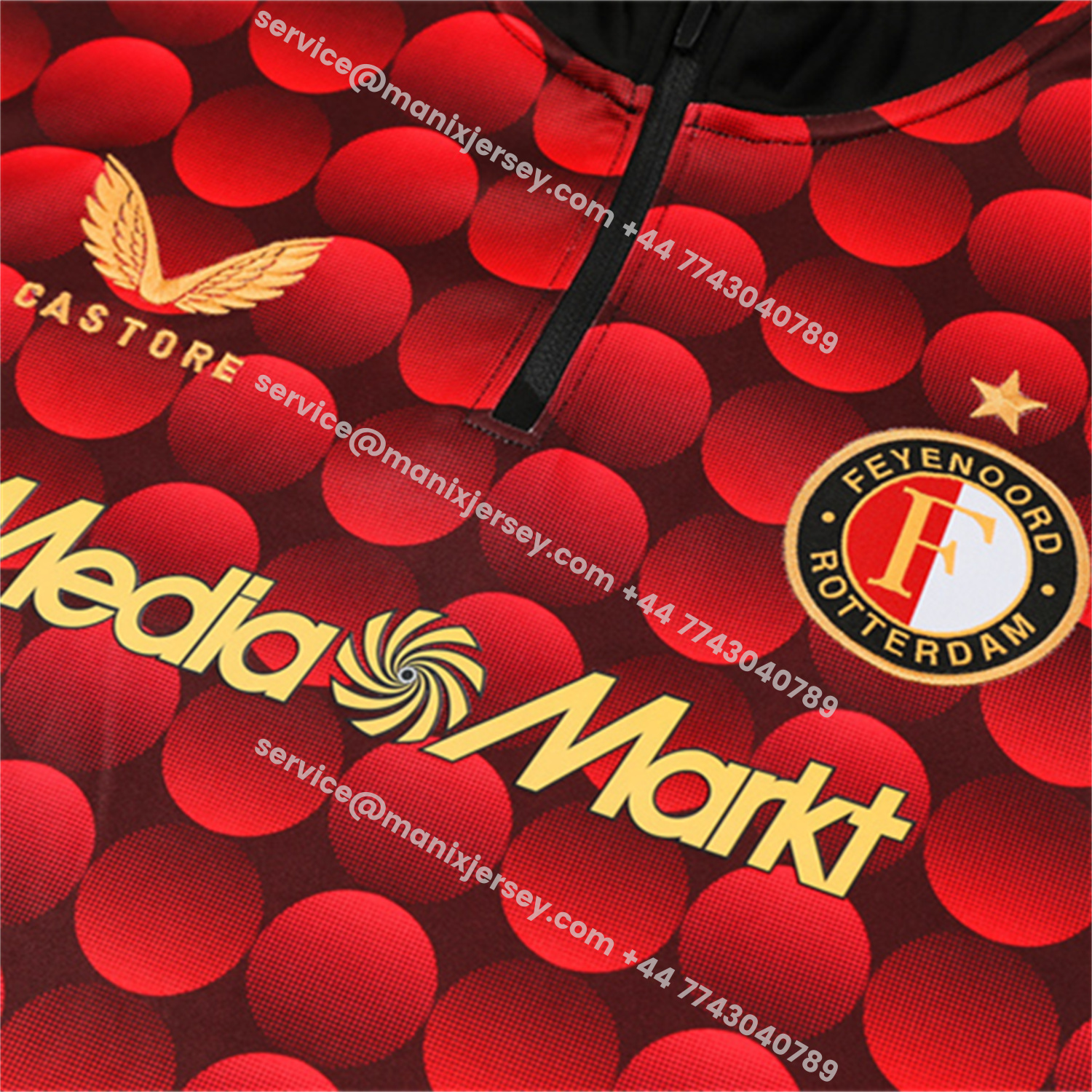 ManixJersey.com | Feyenoord 25-26 Kids Long Sleeve Training Set - Red Top & Black Pants -Customize Name, Number and Patch | Worldwide Shipping