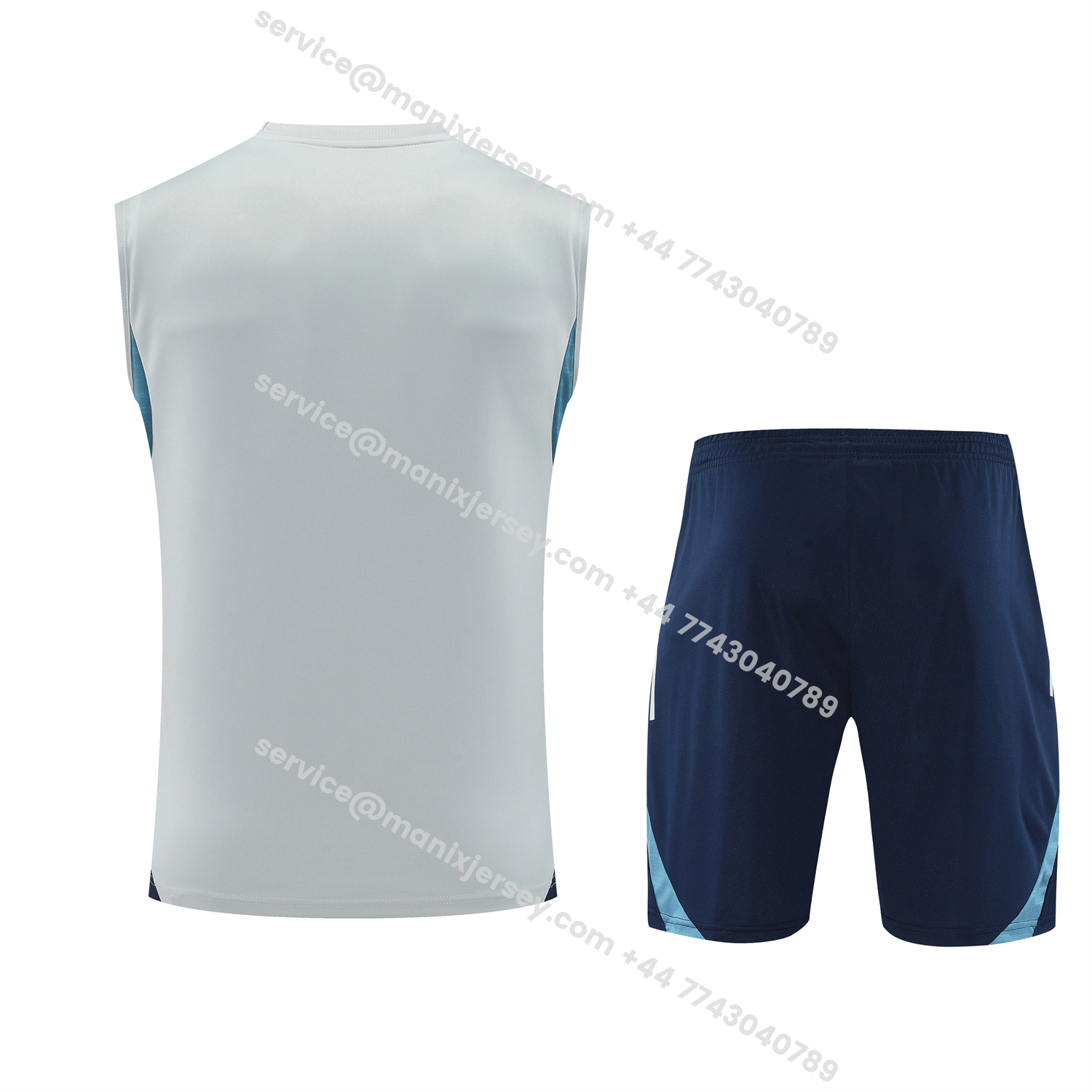 ManixJersey.com | Arsenal 25-26 Vest Training Set - Grey Top & Deep Blue Shorts -Customize Name, Number and Patch | Worldwide Shipping