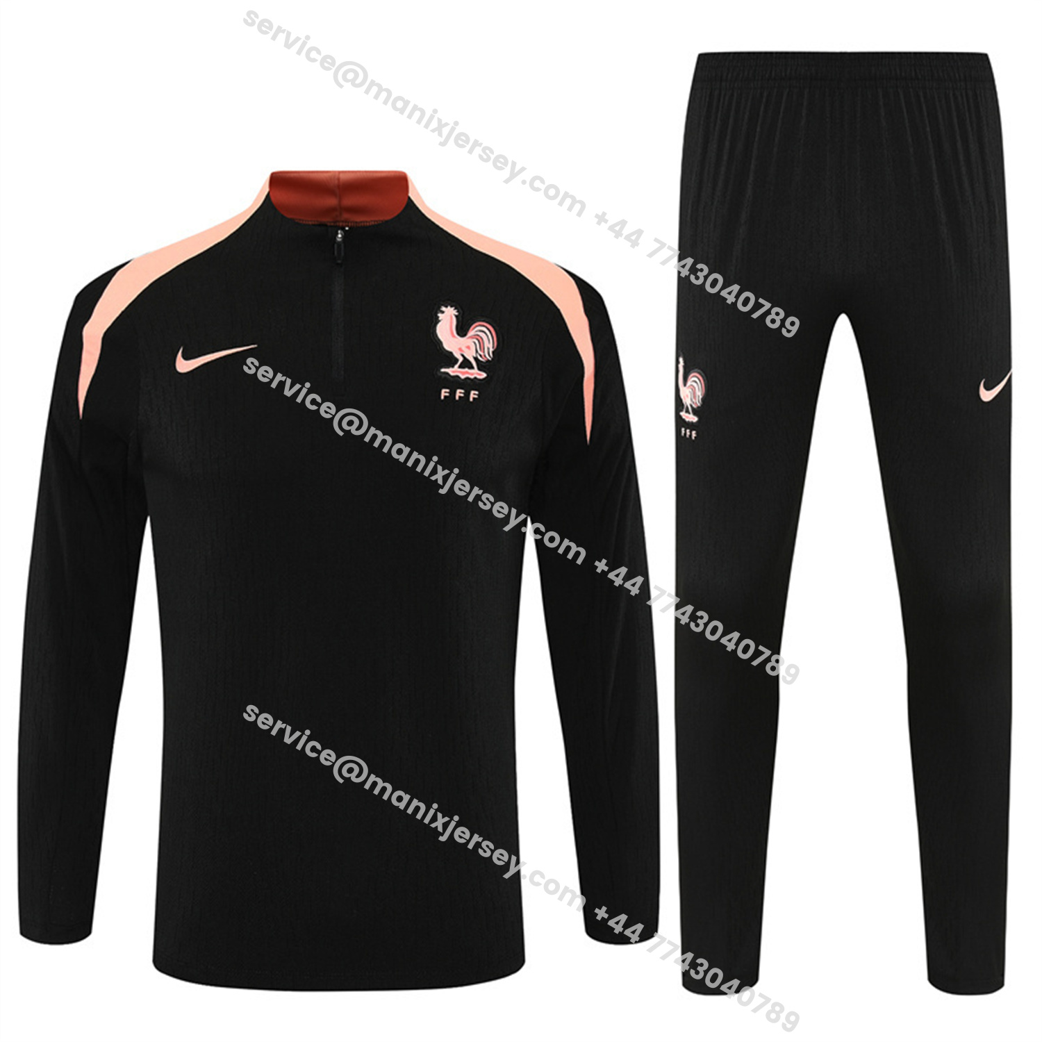 ManixJersey.com | France 25-26 Kids Long Sleeve Training Set - Player Version - Black Top and Pants -Customize Name, Number and Patch | Worldwide Shipping