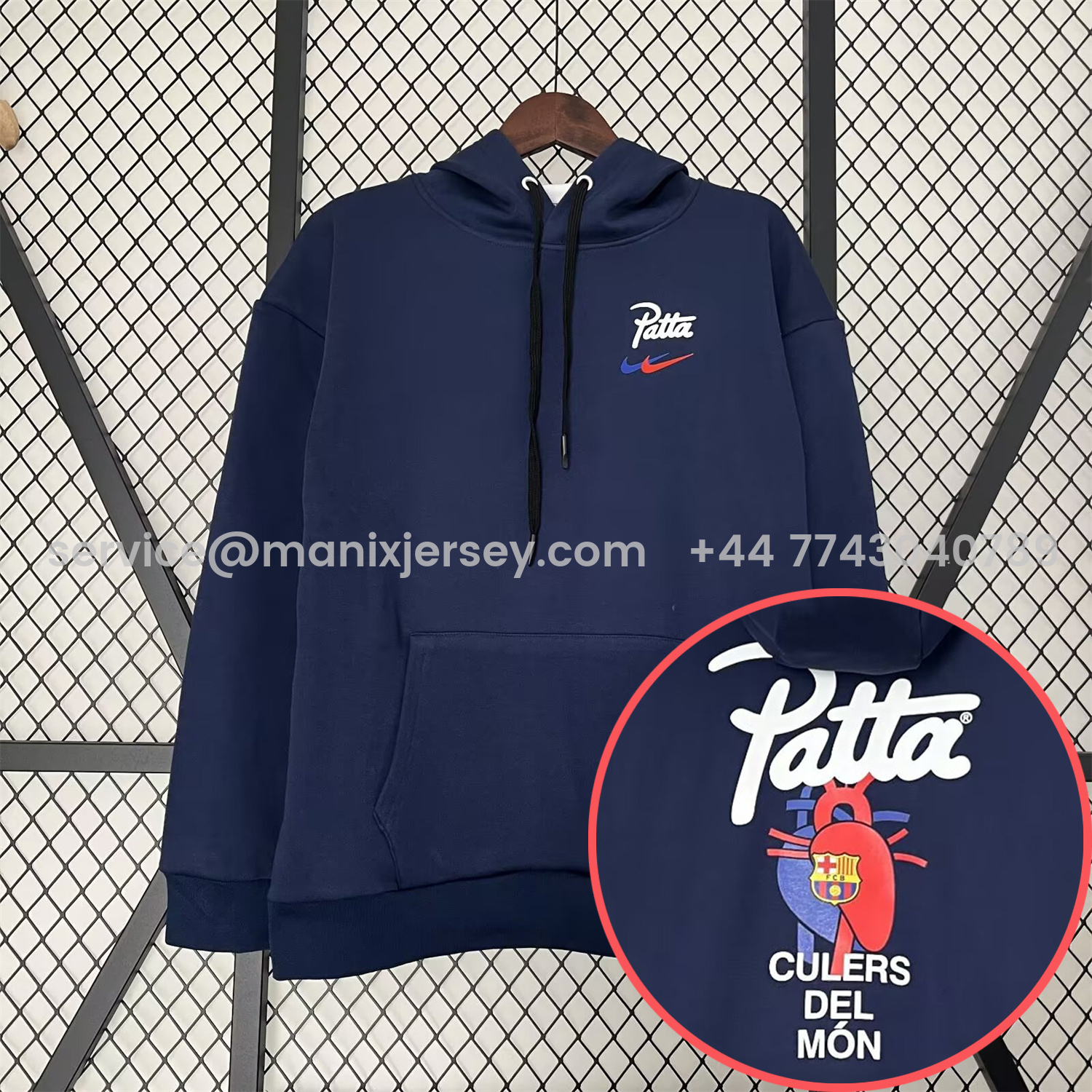 ManixJersey.com | Barcelona x Patta 25-26 Blue Unisex Pullover Hoodie -Customize Name, Number and Patch | Worldwide Shipping