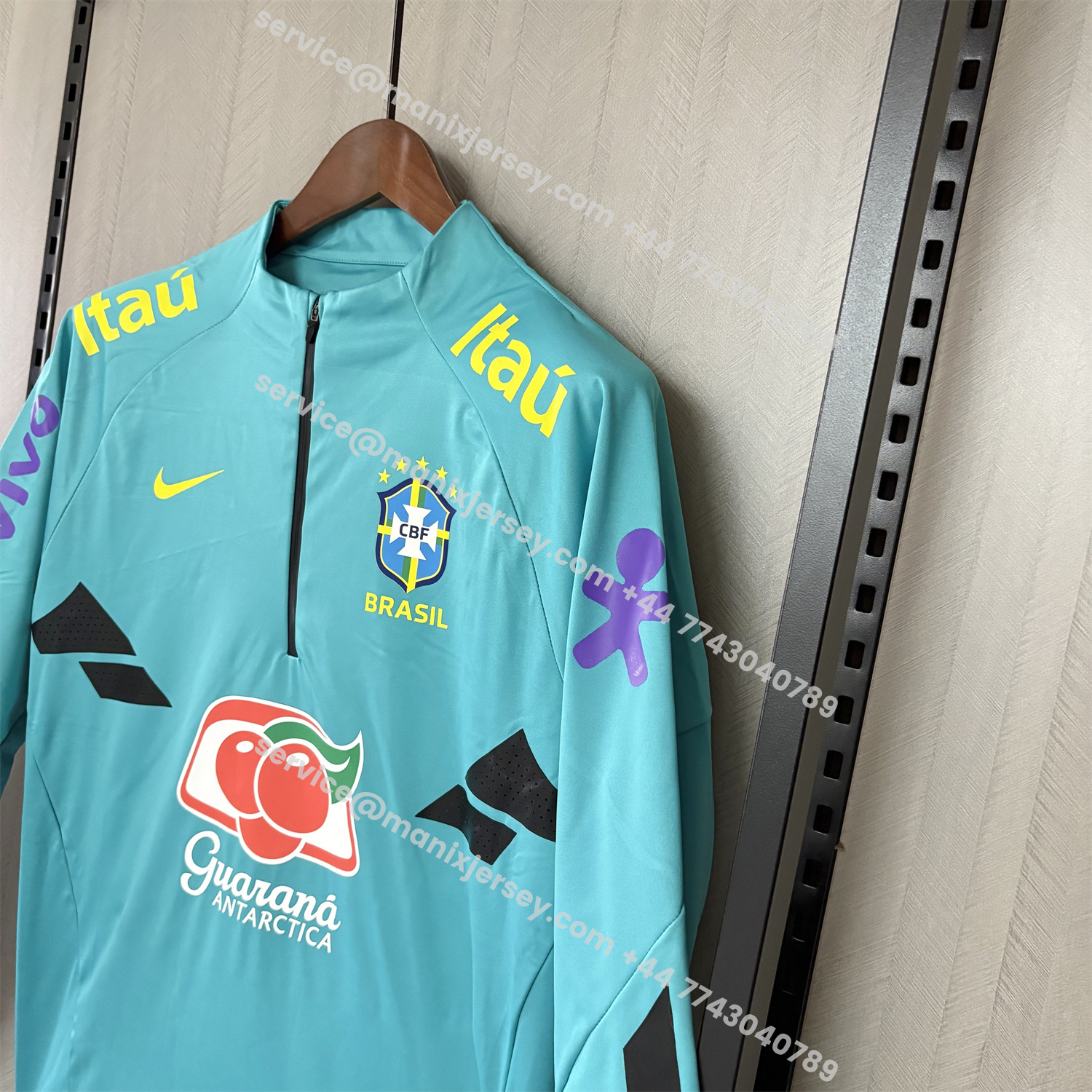ManixJersey.com | Retro Brazil 2022 Pre-Match Cyan Windbreaker -Customize Name, Number and Patch | Worldwide Shipping