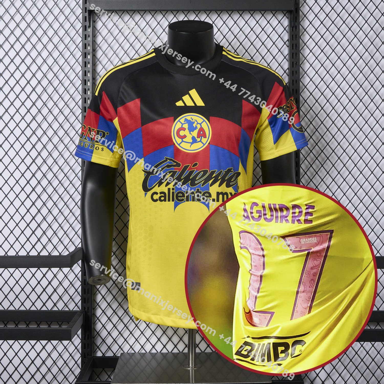 ManixJersey.com | 【Pink Font】Club América 25-26 Home Yellow Jersey - Player Version -Customize Name, Number and Patch | Worldwide Shipping