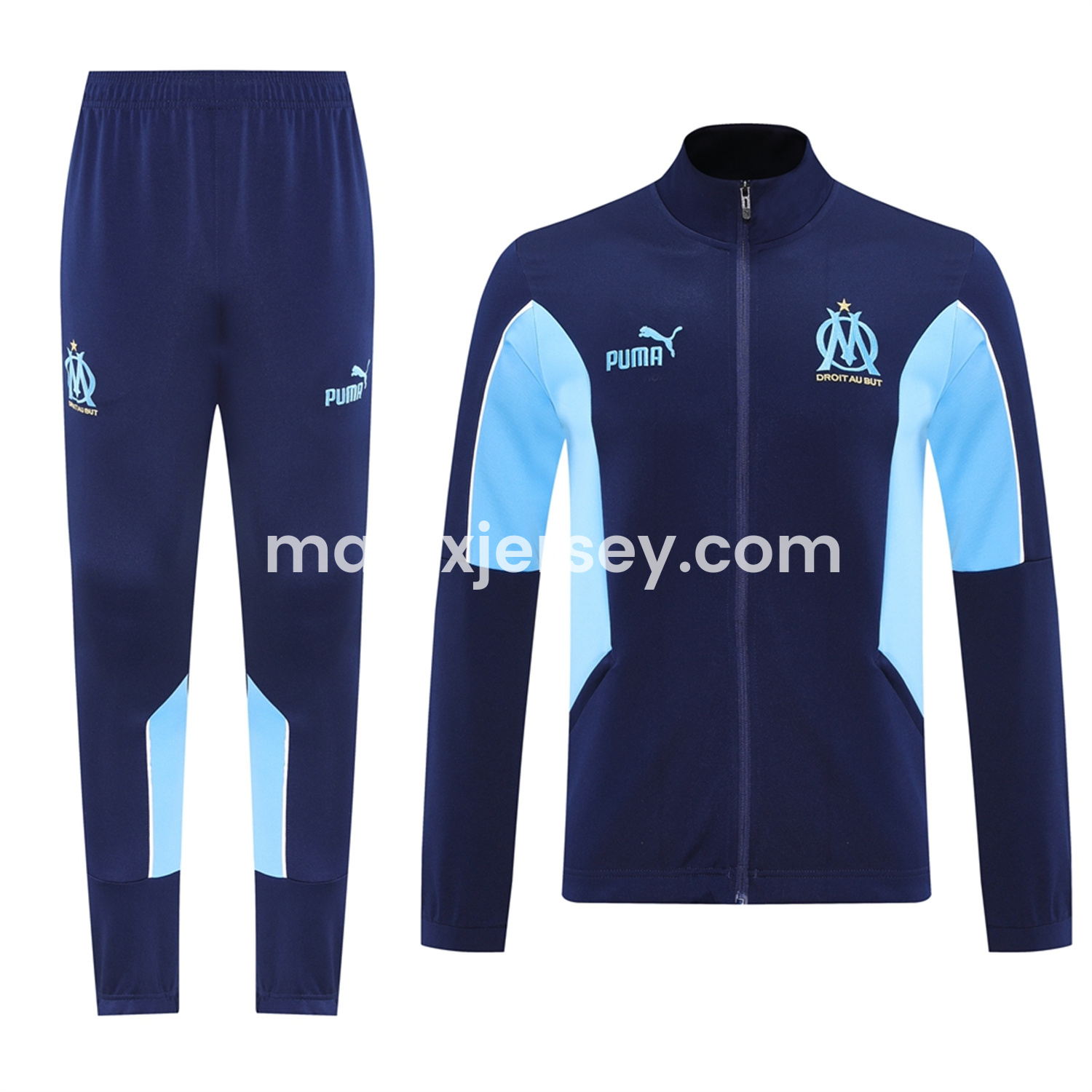 ManixJersey.com | Marseille 25-26 Jacket Training Tracksuit - Deep Blue Jackets & Pants -Customize Name, Number and Patch | Worldwide Shipping