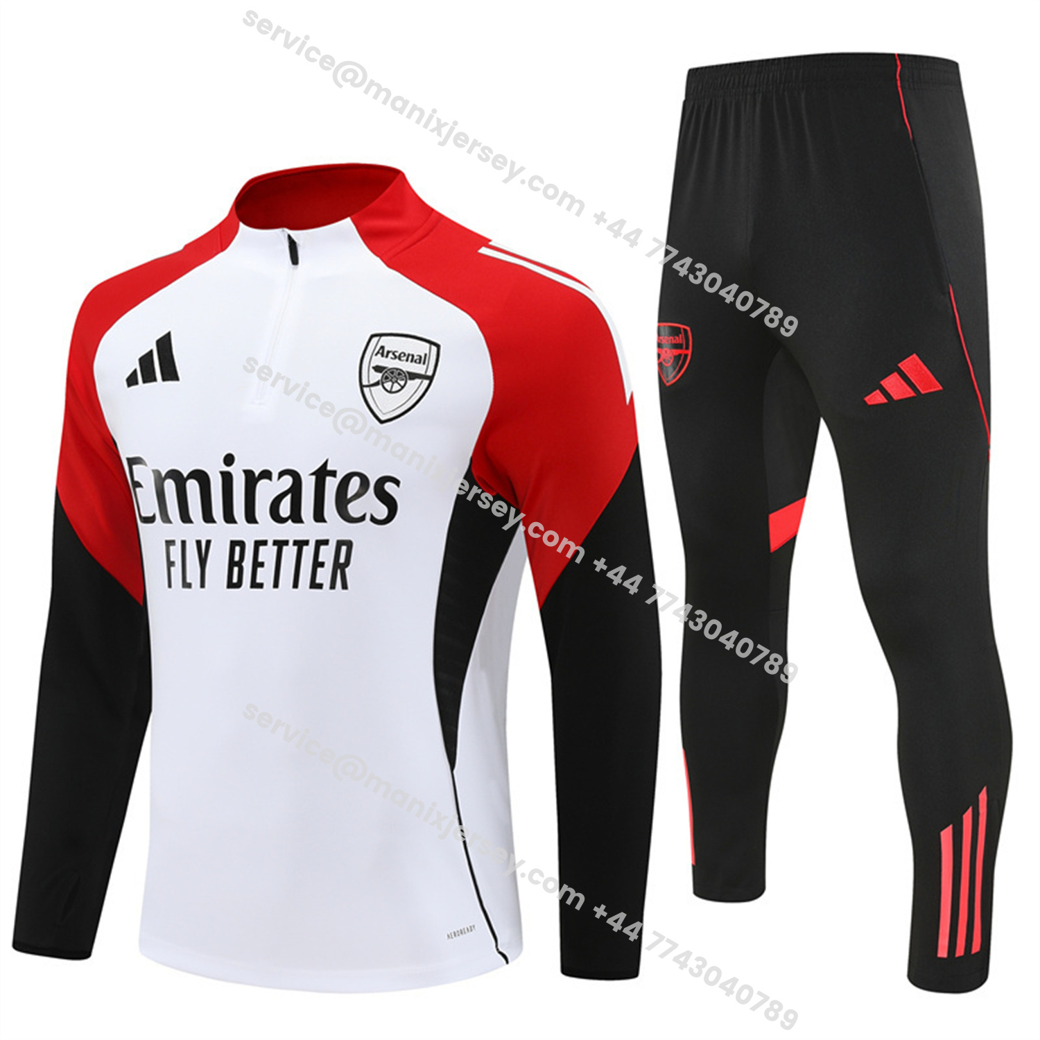 ManixJersey.com | Arsenal 25-26 Long Sleeve Training Set - White Top & Black Pants -Customize Name, Number and Patch | Worldwide Shipping