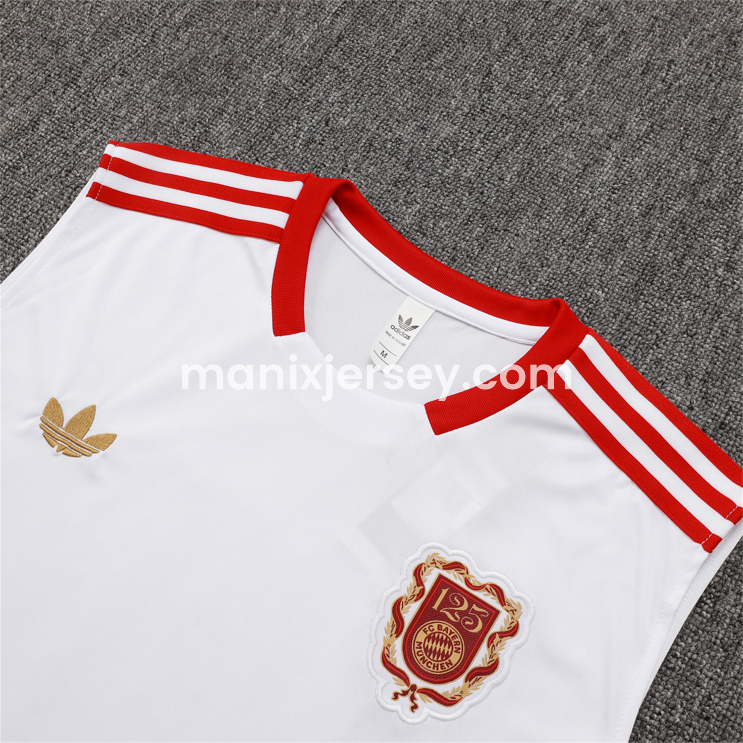 ManixJersey.com | Bayern Munich 2025 125th Anniversary Vest Training Set - White Top and Shorts -Customize Name, Number and Patch | Worldwide Shipping