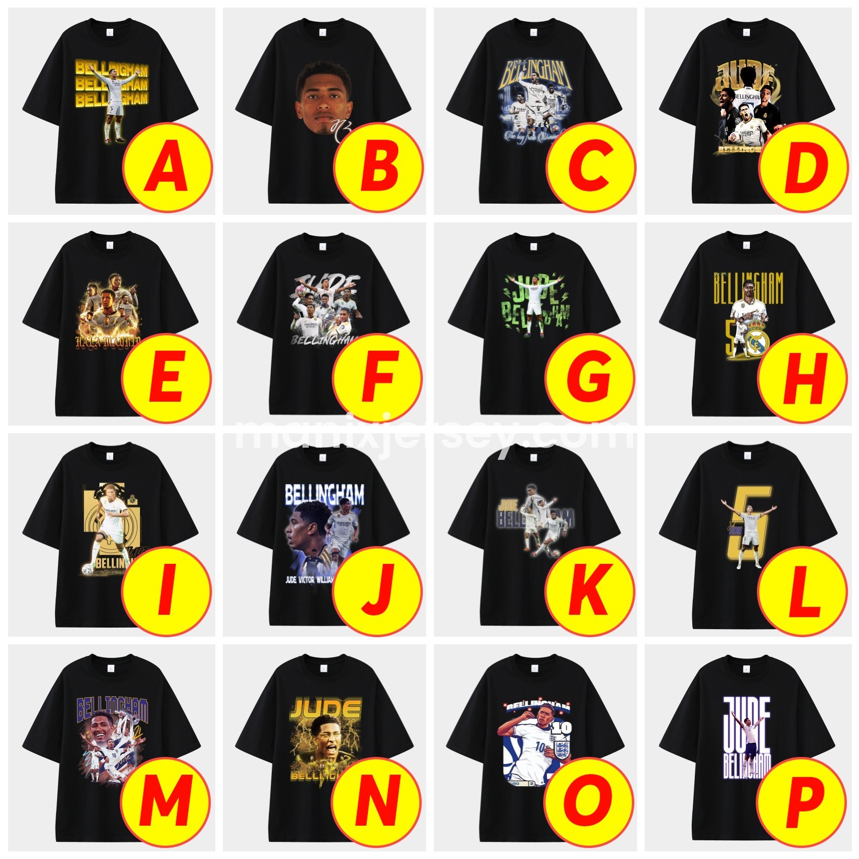 ManixJersey.com | Bellingham Real Madrid England Unisex Pure Cotton T-shirt -Customize Name, Number and Patch | Worldwide Shipping