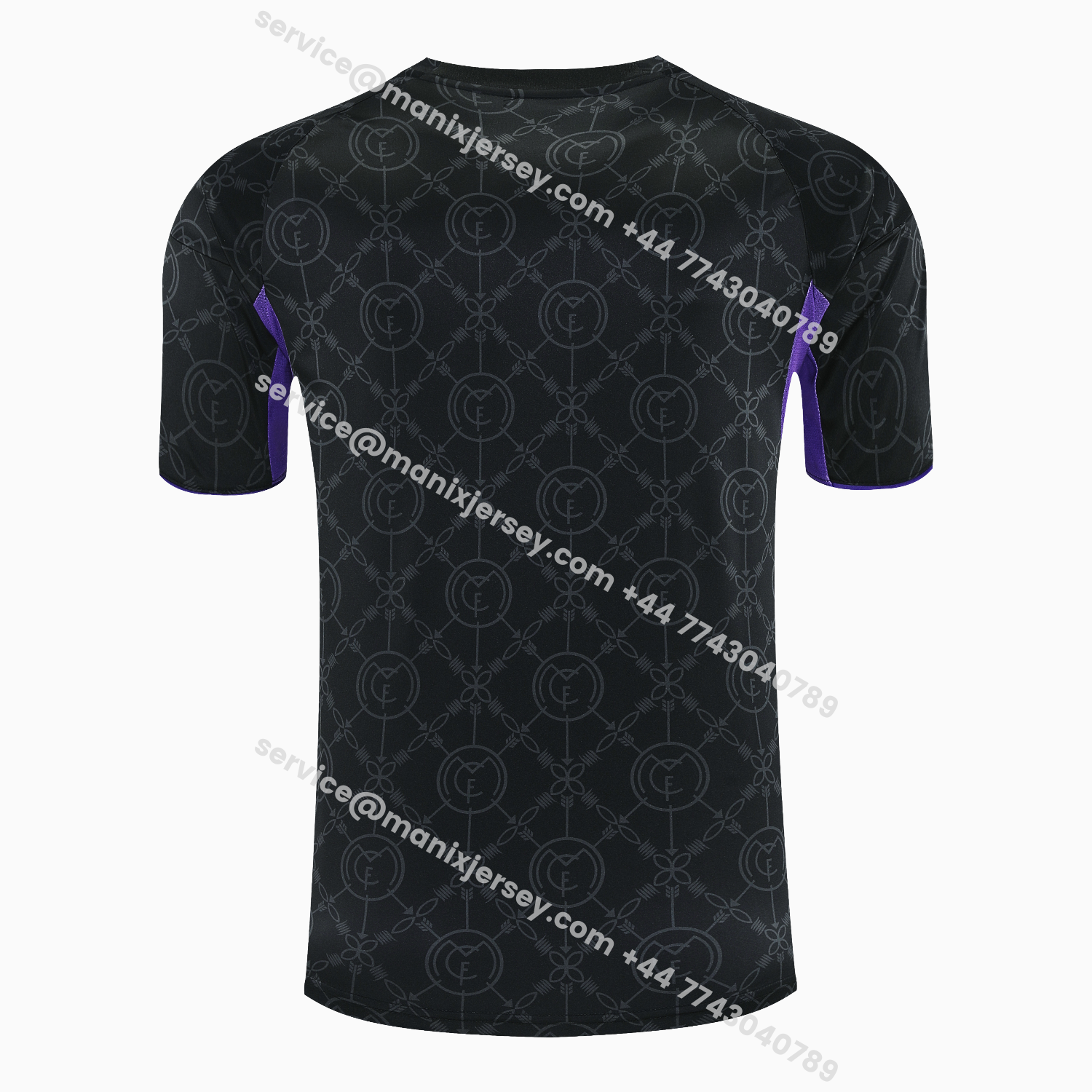 ManixJersey.com | Real Madrid 25-26 Short-Sleeve Training Set - Blue Edge Black Top & Black Shorts -Customize Name, Number and Patch | Worldwide Shipping