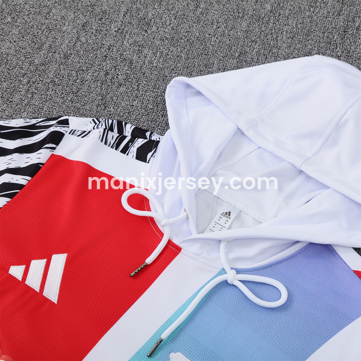 ManixJersey.com | Arsenal 24-25 Pre-Match Training Hoodie Set - White Top and Black Pants -Customize Name, Number and Patch | Worldwide Shipping