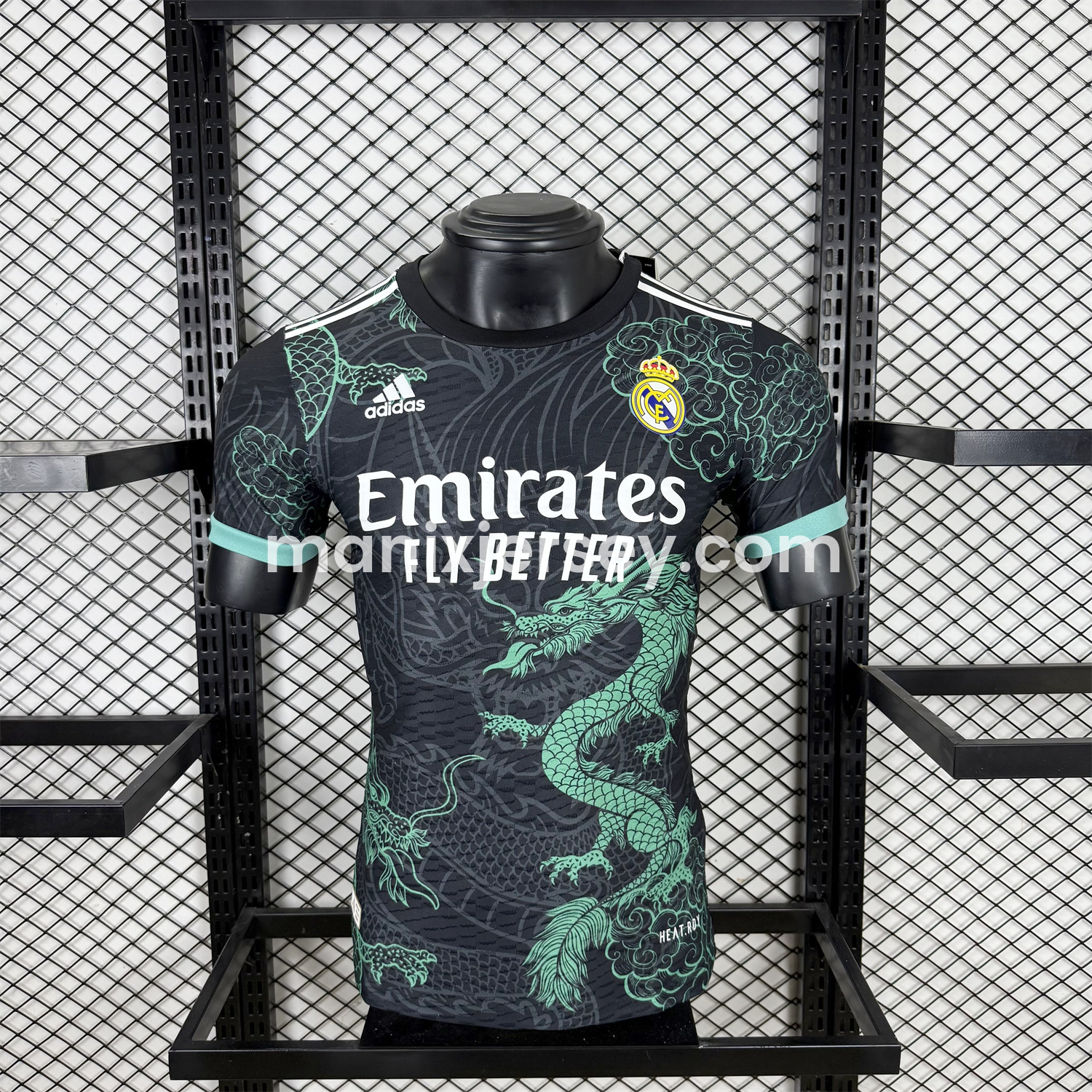 ManixJersey.com | Real Madrid 25-26 Green Dragon Soars Black Jersey - Player Version -Customize Name, Number and Patch | Worldwide Shipping