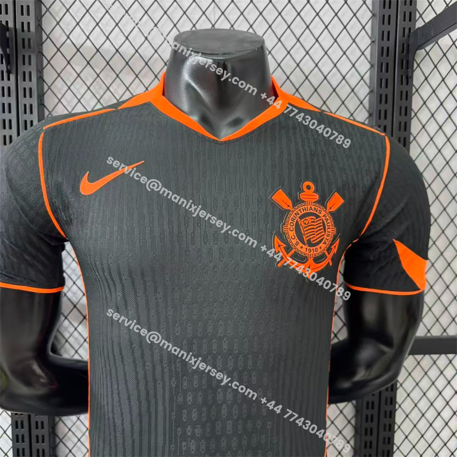 ManixJersey.com | Corinthians 25-26 Third Orange Lines Black Jersey - Player Version -Customize Name, Number and Patch | Worldwide Shipping