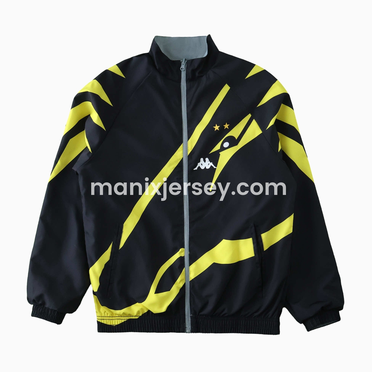 ManixJersey.com | Borussia Dortmund 24-25 Retro Style Double Sided Reversible Windbreaker - Black & Grey -Customize Name, Number and Patch | Worldwide Shipping