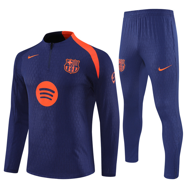 ManixJersey.com | Barcelona 25-26 Long Sleeve Training Set - Royal Blue Top Orange Sponsor & Royal Blue Pants -Customize Name, Number and Patch | Worldwide Shipping
