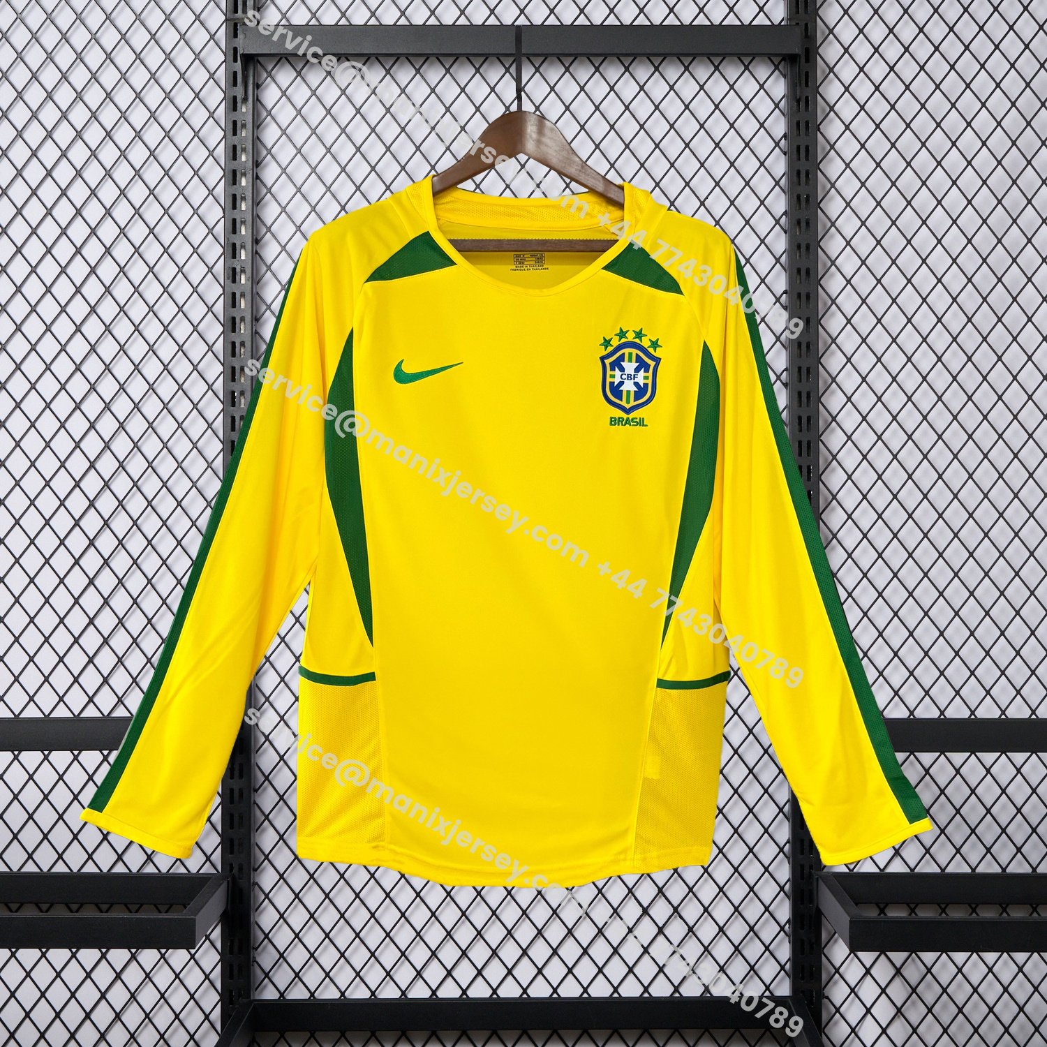 ManixJersey.com | Retro Brazil 2002 Home Long Sleeves Jersey -Customize Name, Number and Patch | Worldwide Shipping