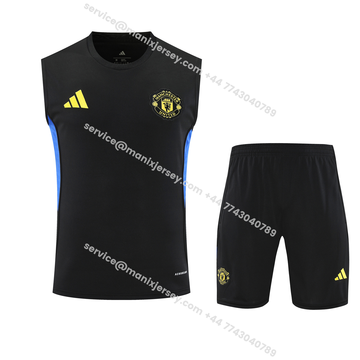 ManixJersey.com | Manchester United 25-26 Vest Training Set - Black And Light Grey Vest & Black Shorts -Customize Name, Number and Patch | Worldwide Shipping
