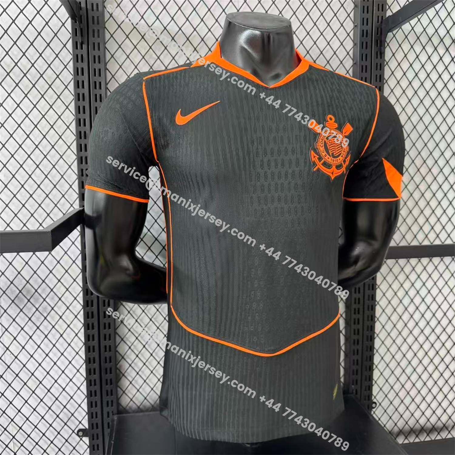 ManixJersey.com | Corinthians 25-26 Third Orange Lines Black Jersey - Player Version -Customize Name, Number and Patch | Worldwide Shipping