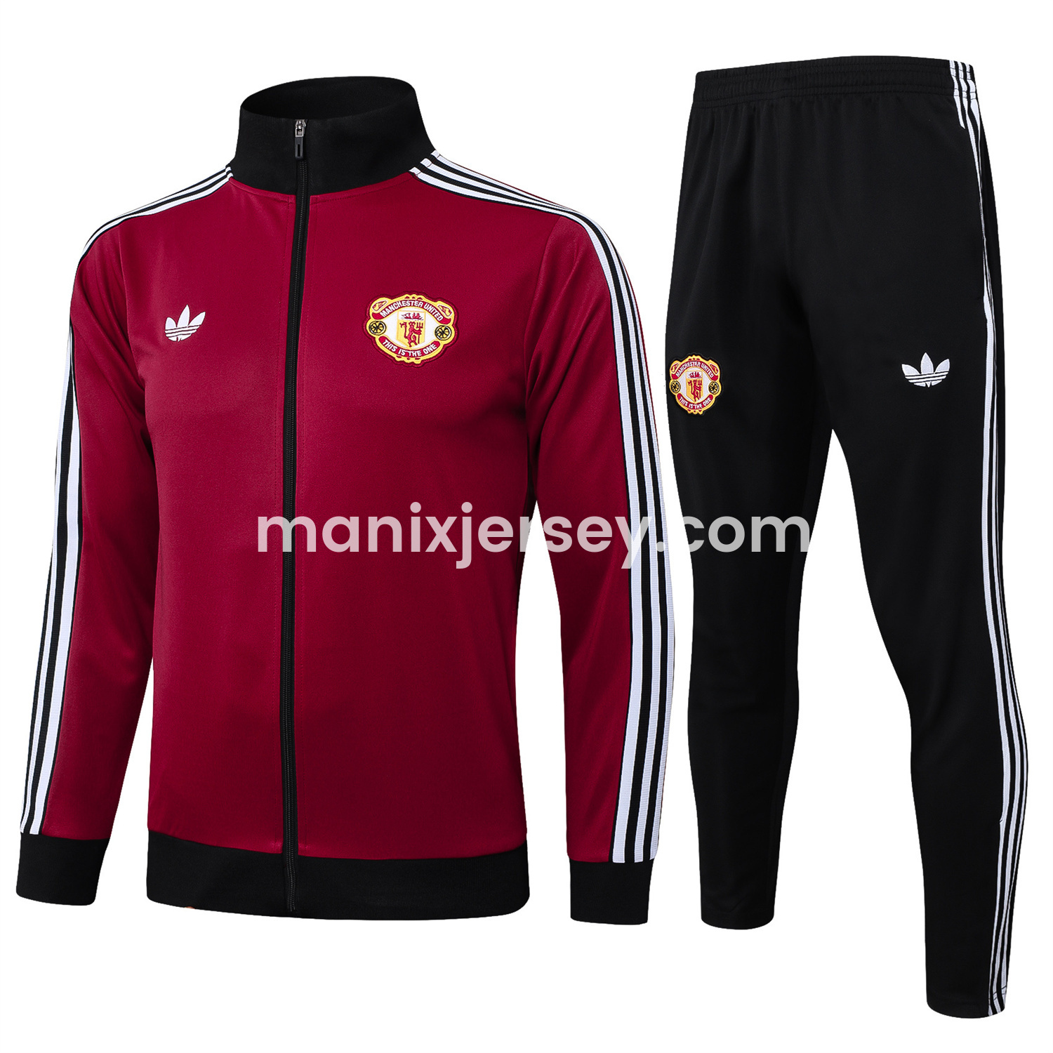 ManixJersey.com | Manchester United 24-25 Kids Throwback Jacket Training Tracksuit - Date Red Jackets & Black Pants -Customize Name, Number and Patch | Worldwide Shipping