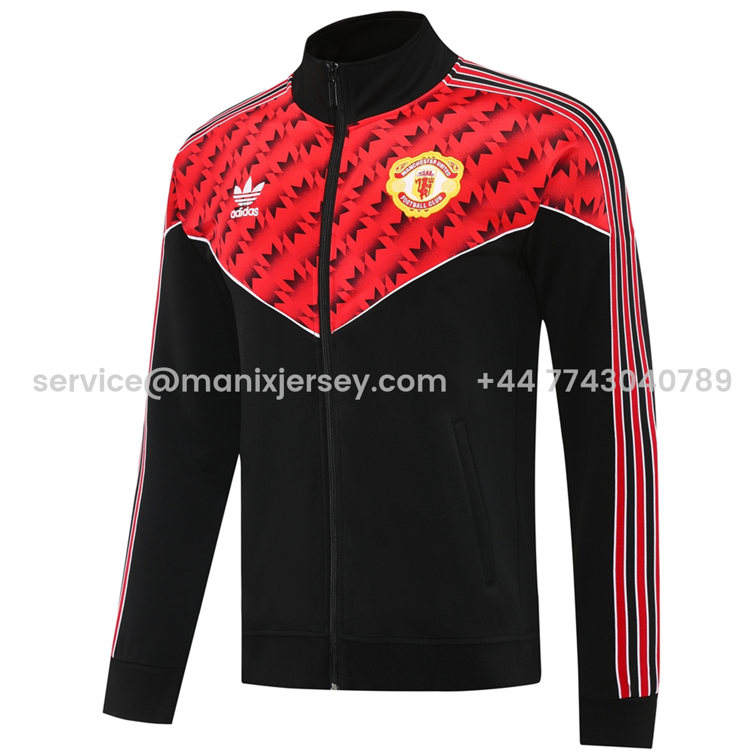 ManixJersey.com | Manchester United 25-26 Bring Back 1991 Jacket Training Tracksuit - Black and Red -Customize Name, Number and Patch | Worldwide Shipping