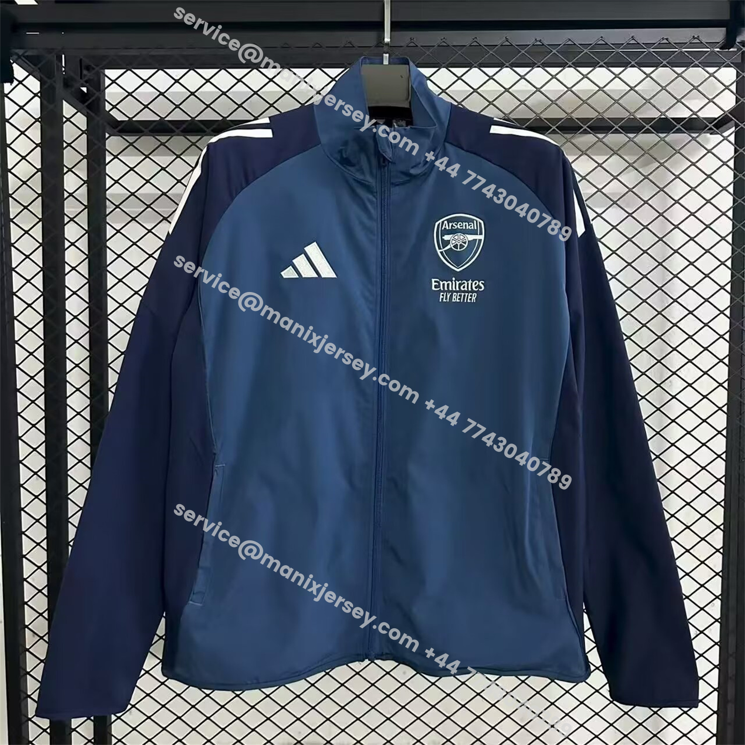 ManixJersey.com | Arsenal 25-26 Throwback Windbreaker Jacket - Navy Blue -Customize Name, Number and Patch | Worldwide Shipping