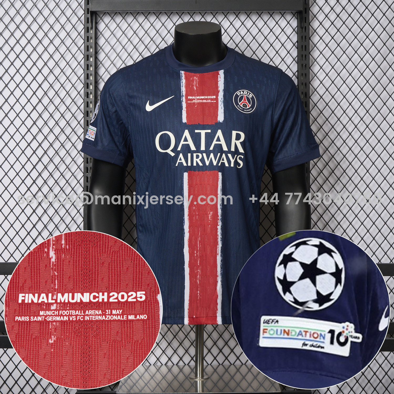 ManixJersey.com | Paris Saint-Germain PSG 24-25 Home Champions League Final Jersey - Player Version -Customize Name, Number and Patch | Worldwide Shipping
