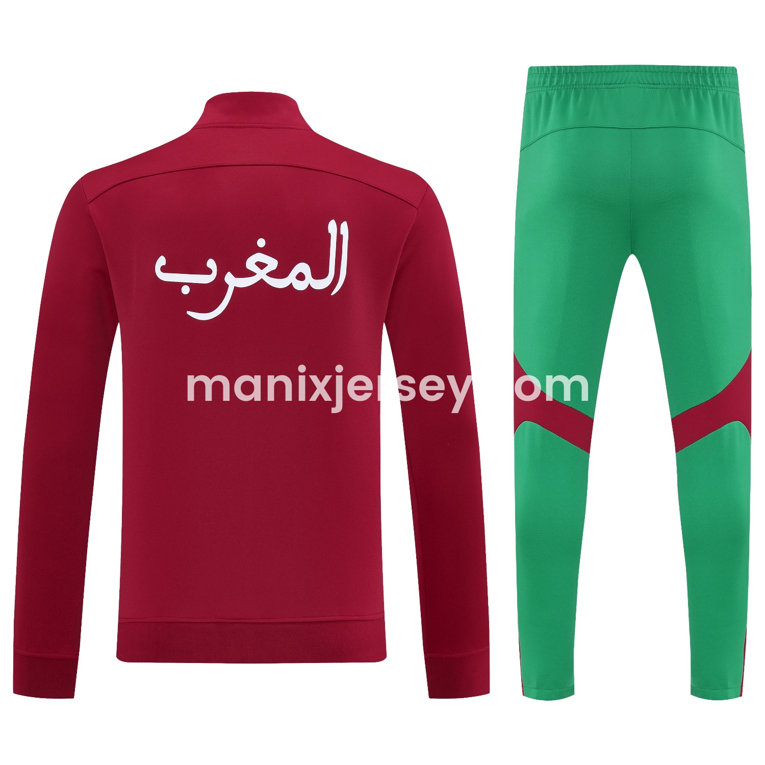 ManixJersey.com | Morocco 25-26 Jacket Training Tracksuit - Red Jackets & Green Pants -Customize Name, Number and Patch | Worldwide Shipping