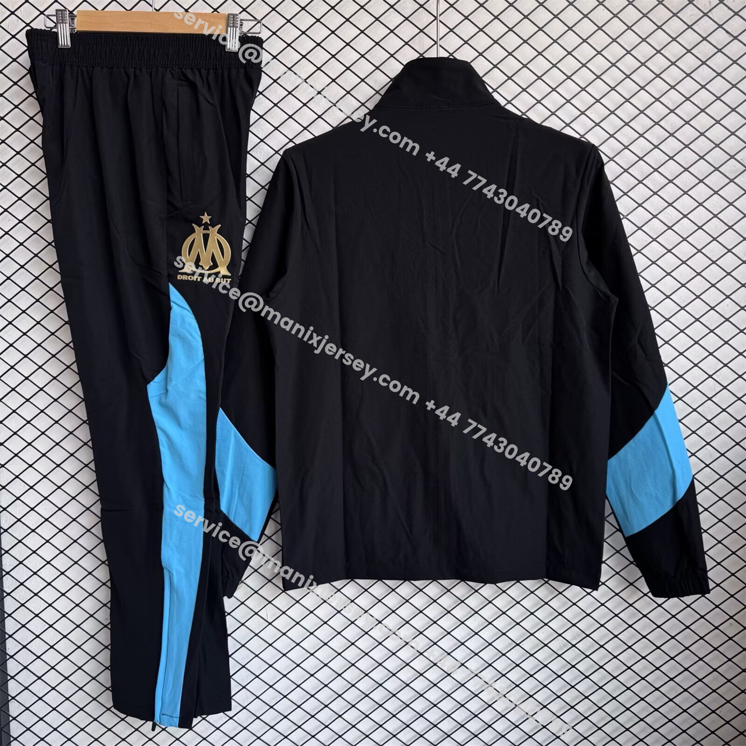 ManixJersey.com | Marseille 25-26 Windbreaker Training Set - Blue Black Top and Pants -Customize Name, Number and Patch | Worldwide Shipping