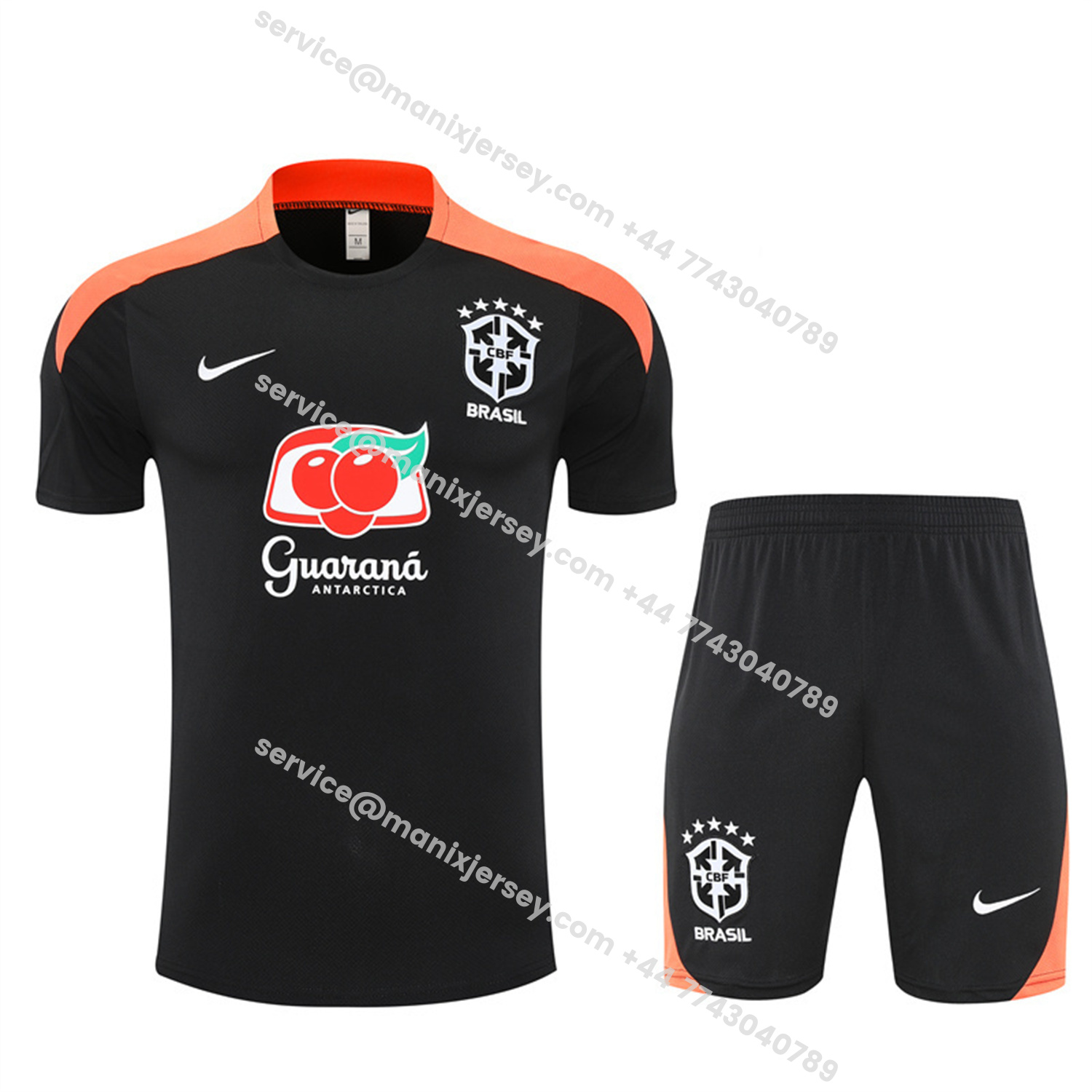 ManixJersey.com | Brazil 25-26 Kids Short-Sleeve Training Set - Black Top & Black Shorts -Customize Name, Number and Patch | Worldwide Shipping