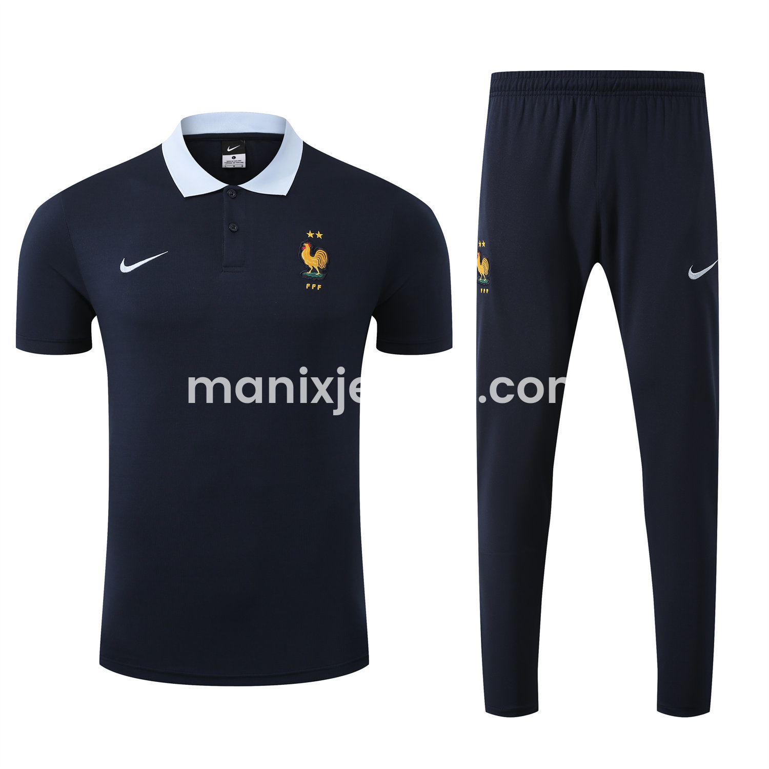ManixJersey.com | France 25-26 POLO Short-Sleeve Training Set - Deep Blue Top and Pants -Customize Name, Number and Patch | Worldwide Shipping