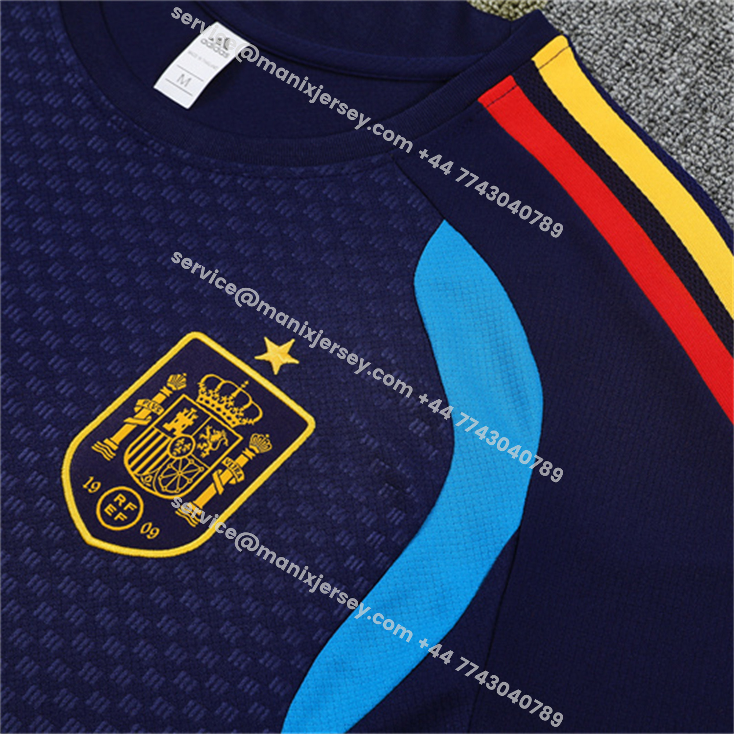 ManixJersey.com | Spain 2026 Short-Sleeve Training Set - Royal Blue Top & Shorts -Customize Name, Number and Patch | Worldwide Shipping