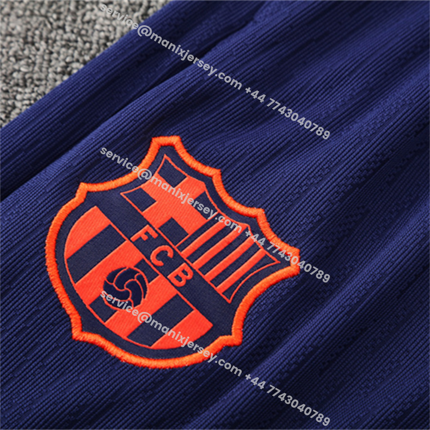 ManixJersey.com | Barcelona 25-26 Kids Long Sleeve Training Set - Orange Top Royal Blue Sponsor & Royal Blue Pants -Customize Name, Number and Patch | Worldwide Shipping