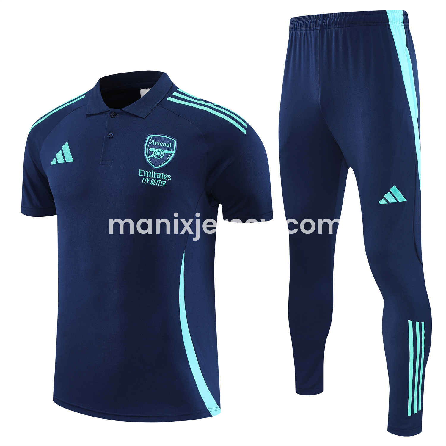 ManixJersey.com | Arsenal 25-26 POLO Short-Sleeve Training Set - Deep Blue Top and Pants -Customize Name, Number and Patch | Worldwide Shipping