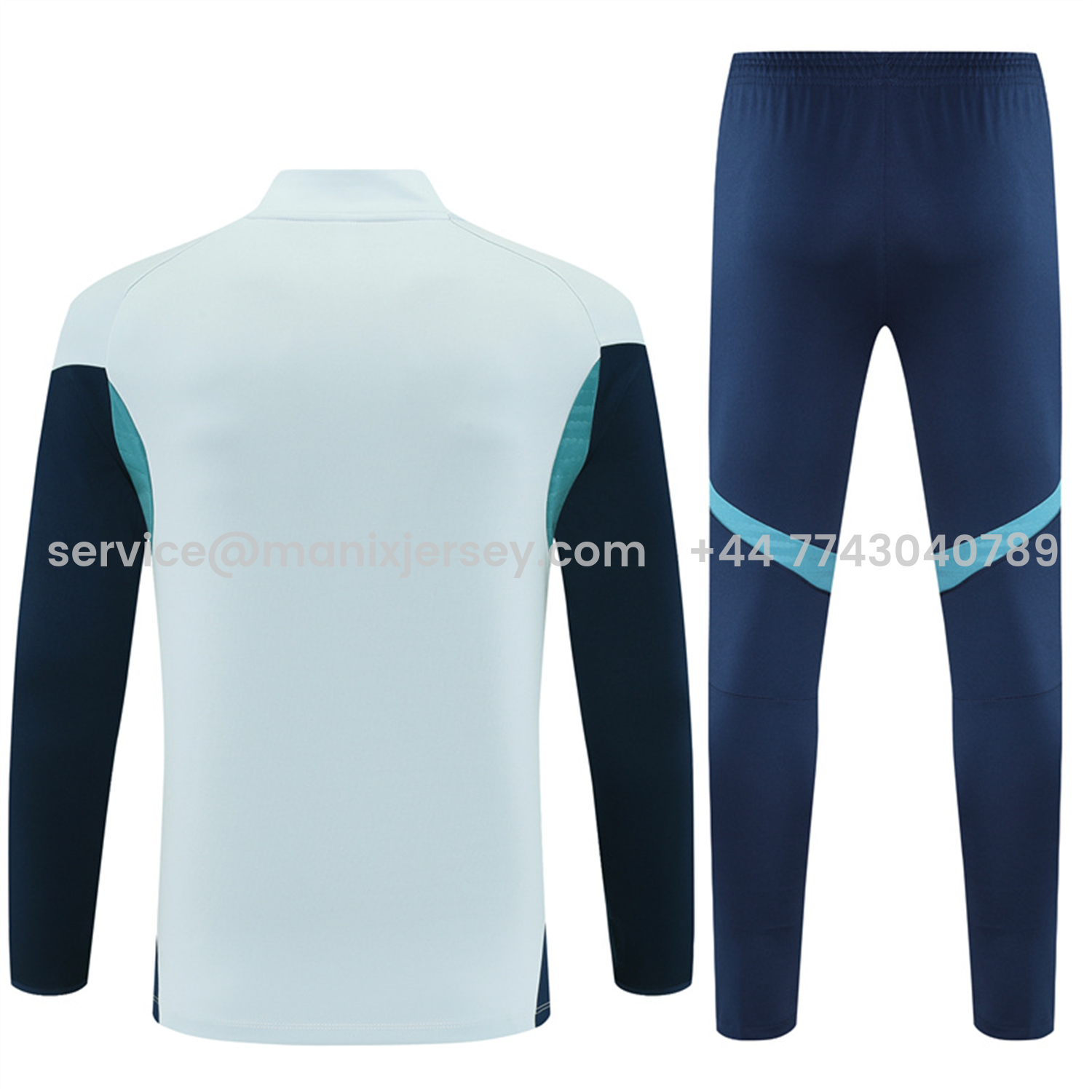 ManixJersey.com | Arsenal 25-26 Long Sleeves Training Set - Light Grey Top & Blue Pants -Customize Name, Number and Patch | Worldwide Shipping