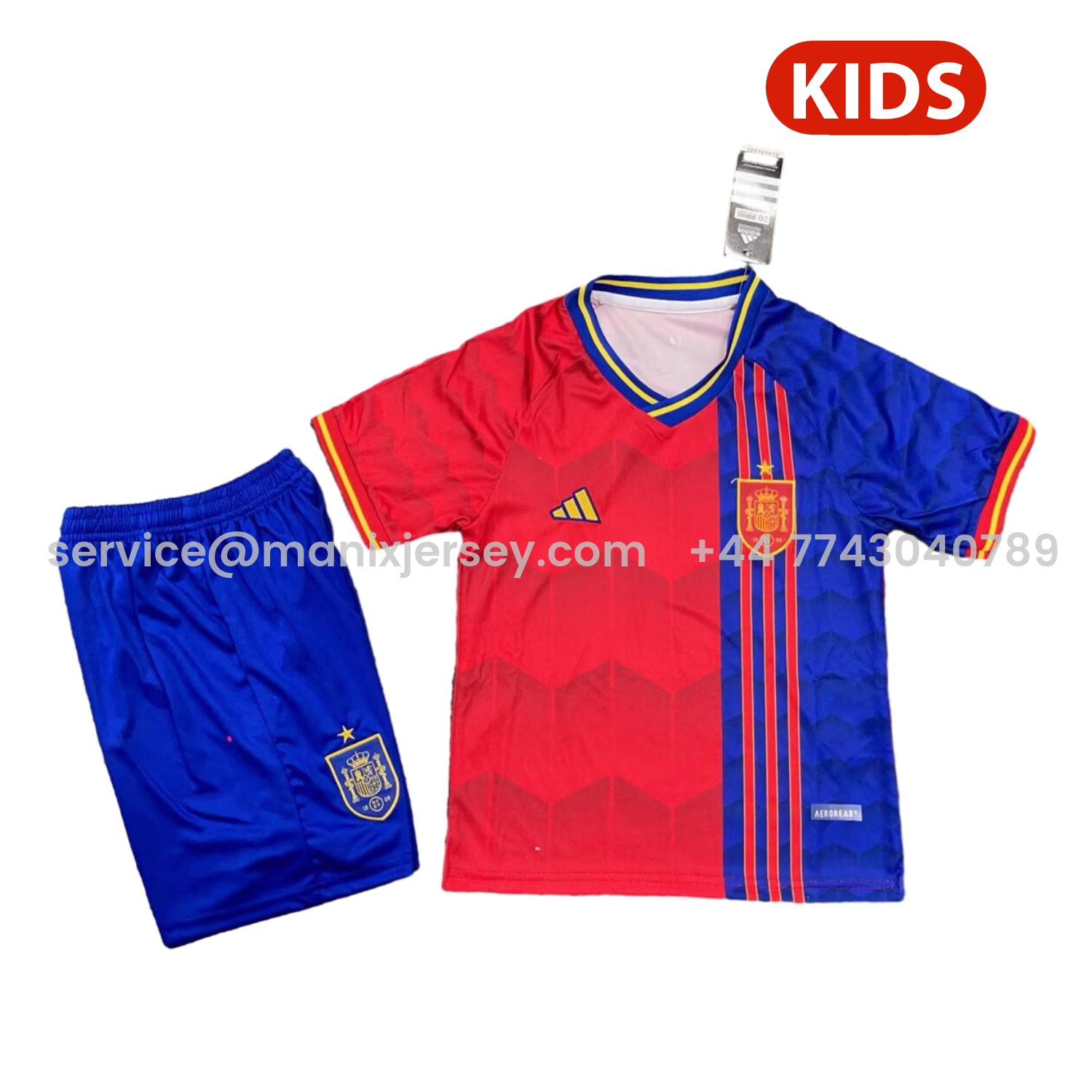 ManixJersey.com | Spain 2025 2025 Red And Blue Special Edition Kids Kit -Customize Name, Number and Patch | Worldwide Shipping