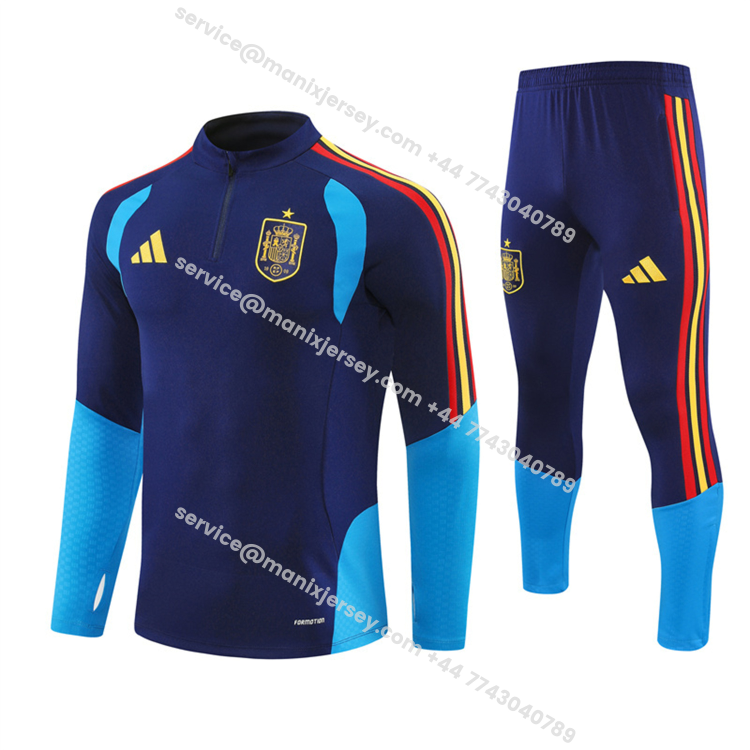 ManixJersey.com | Spain 2026 Long Sleeve Training Set - Royal Blue Top & Pants -Customize Name, Number and Patch | Worldwide Shipping