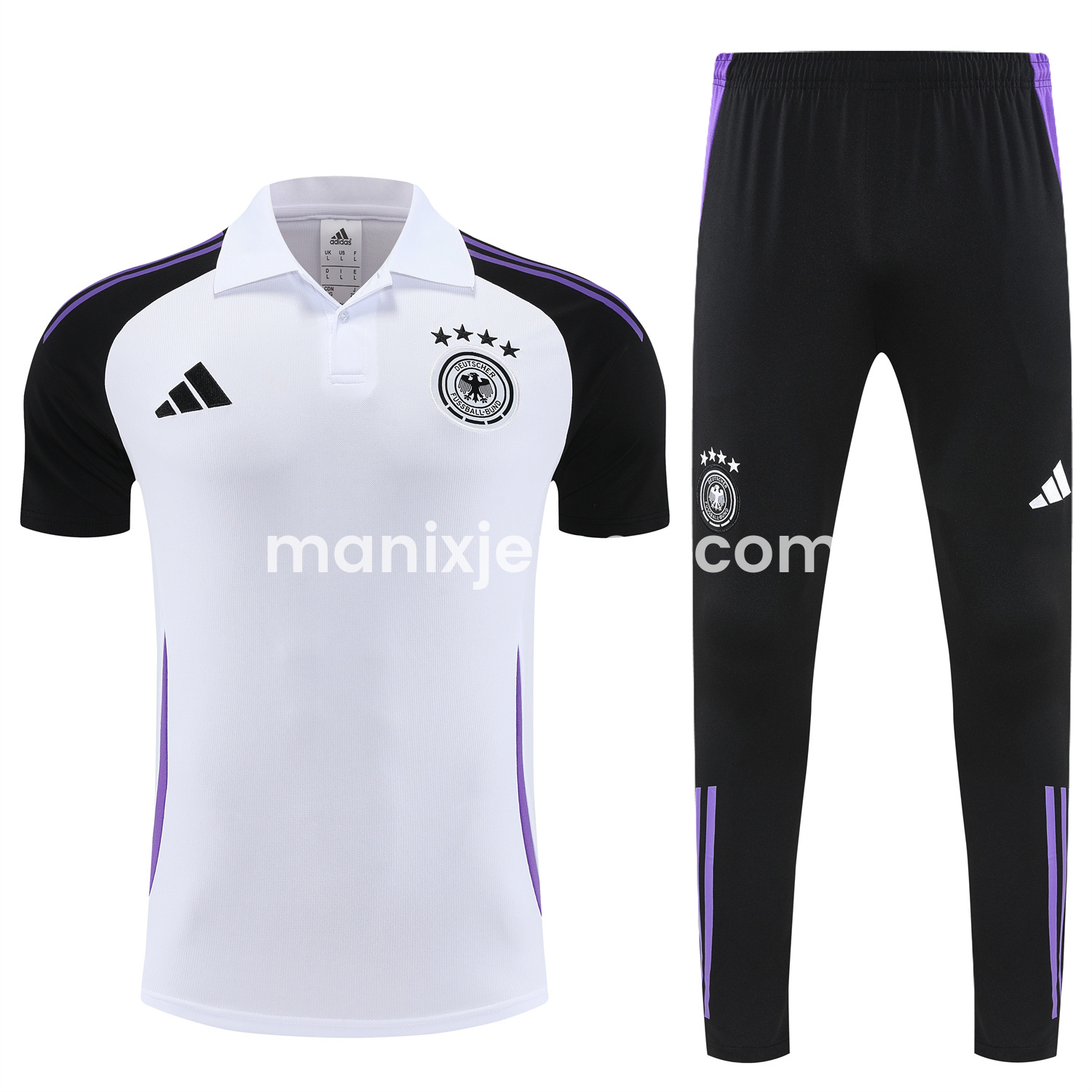 ManixJersey.com | Germany 25-26 POLO Short-Sleeve Training Set - White Top Black Pants -Customize Name, Number and Patch | Worldwide Shipping