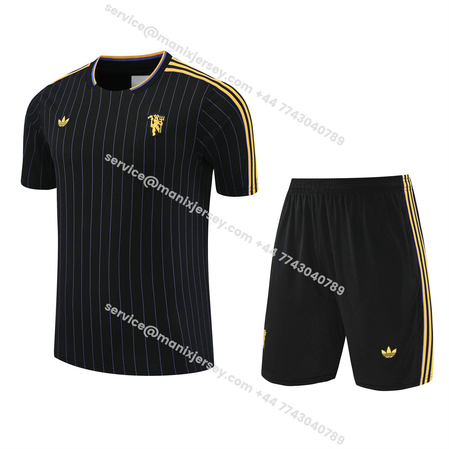 ManixJersey.com | Manchester United 25-26 Short-Sleeve Training Set - Black Top & Black Shorts -Customize Name, Number and Patch | Worldwide Shipping