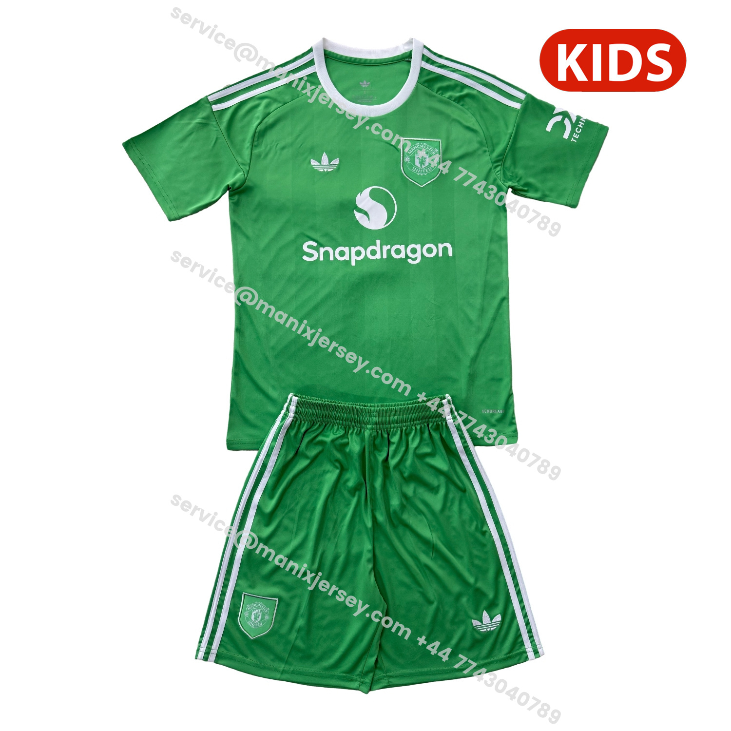 ManixJersey.com | Manchester United 25-26 Green Goalkeeper Kids Kit -Customize Name, Number and Patch | Worldwide Shipping