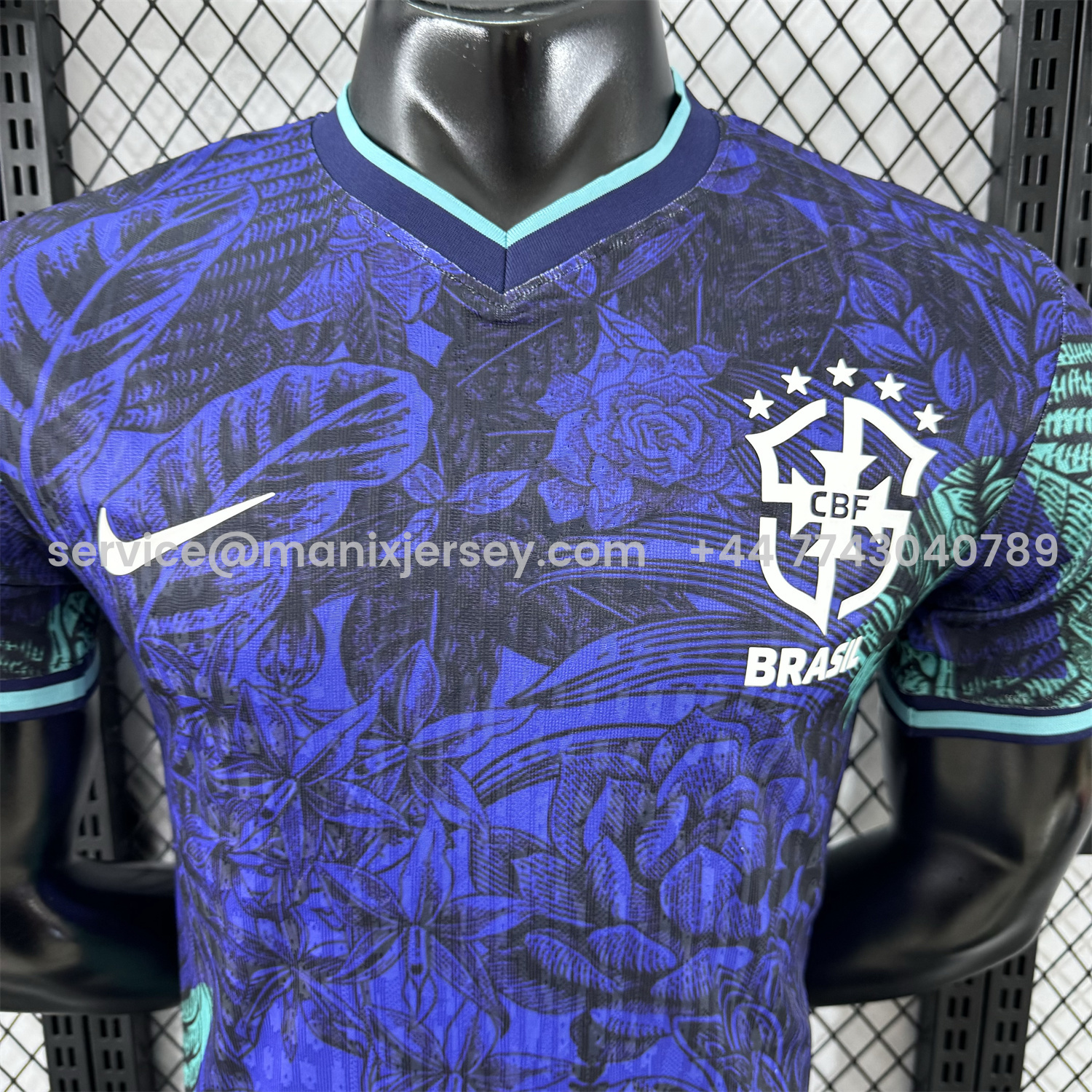 ManixJersey.com | Brazil 25-26 Blue Flowers and Leaves Jersey - Player Version -Customize Name, Number and Patch | Worldwide Shipping