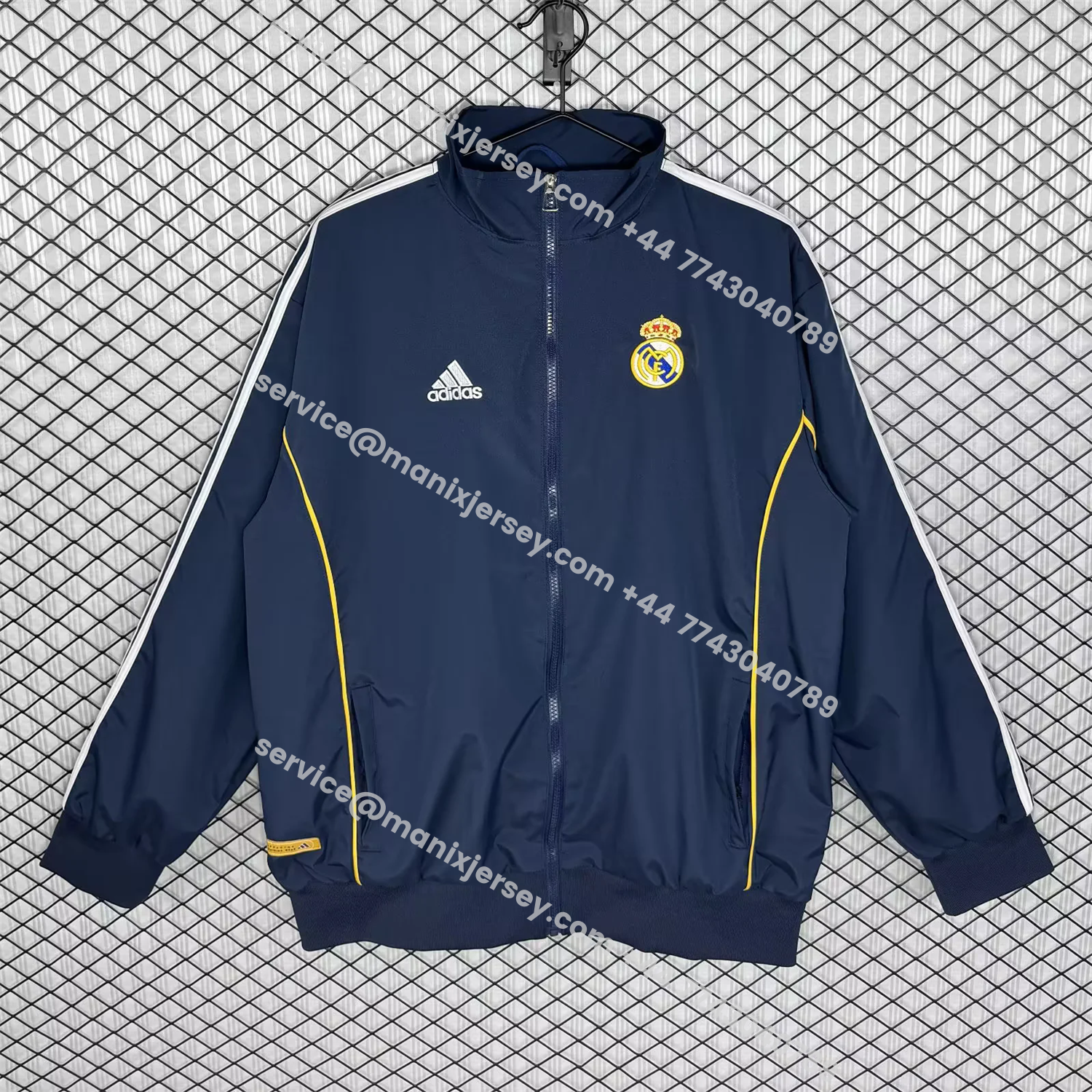 ManixJersey.com | Retro Real Madrid 1998-99 Third Windbreaker Jacket - Blue -Customize Name, Number and Patch | Worldwide Shipping