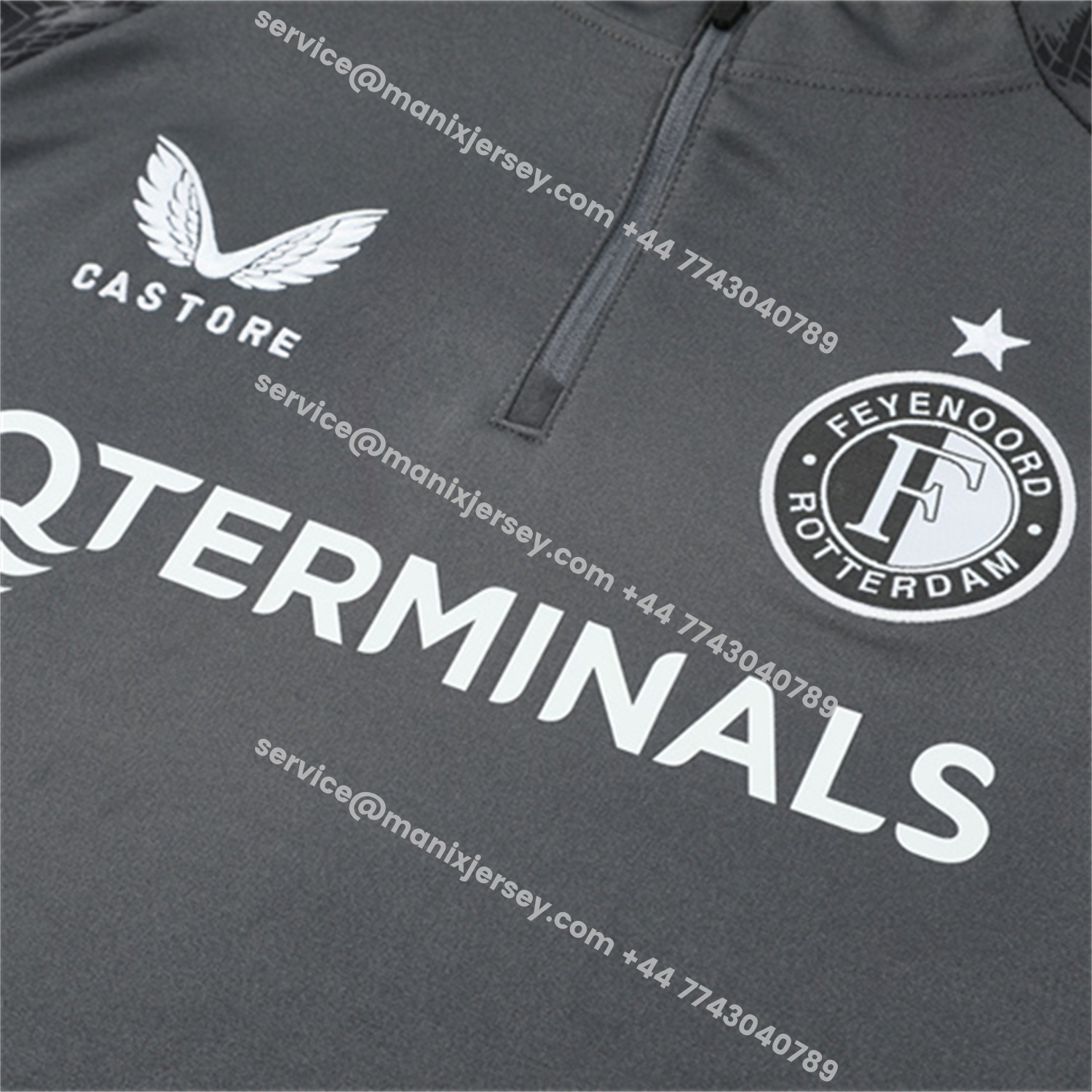 ManixJersey.com | Feyenoord 25-26 Long Sleeve Training Set - Dark Gray Top & Dark Gray Pants -Customize Name, Number and Patch | Worldwide Shipping