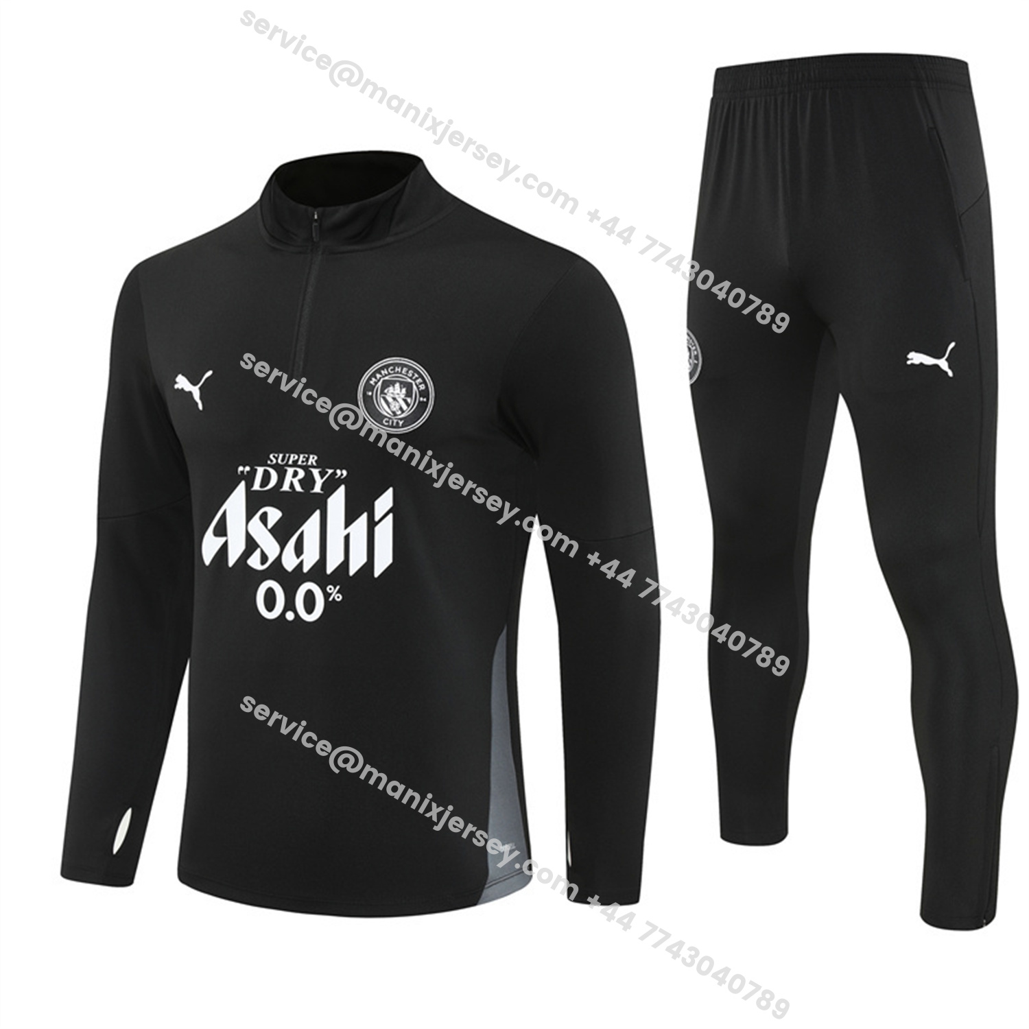 ManixJersey.com | Manchester City 25-26 Long Sleeve Training Set - Black Top & Black Pants -Customize Name, Number and Patch | Worldwide Shipping