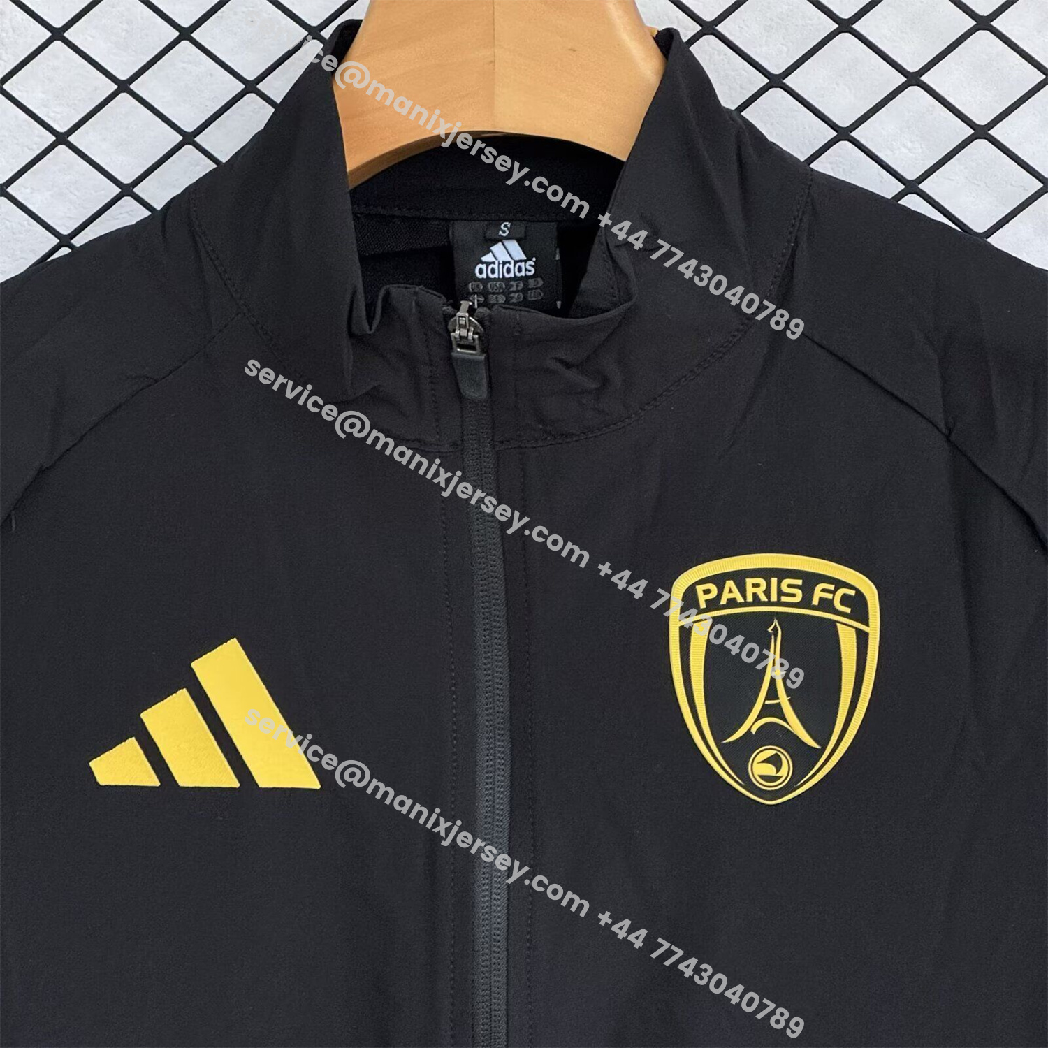 ManixJersey.com | Paris FC 25-26 Windbreaker Training Set - Black Yellow Top and Pants -Customize Name, Number and Patch | Worldwide Shipping