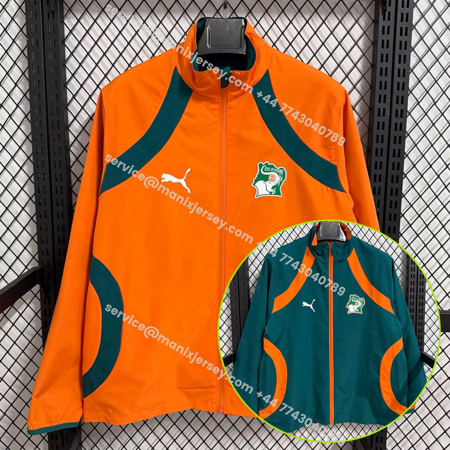ManixJersey.com | Ivory Coast 2026 Pre-Match Double Sided Reversible Windbreaker - Orange -Customize Name, Number and Patch | Worldwide Shipping
