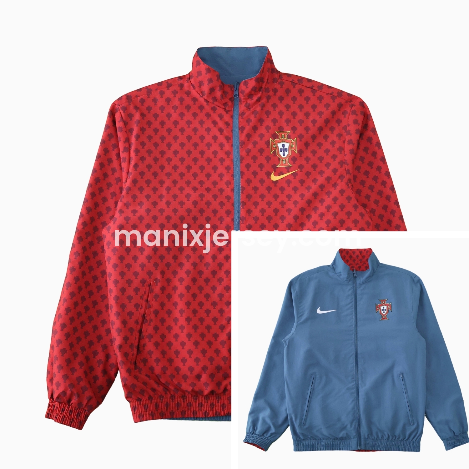 ManixJersey.com | Portugal 24-25 Double Sided Reversible Windbreaker - Red & Blue -Customize Name, Number and Patch | Worldwide Shipping