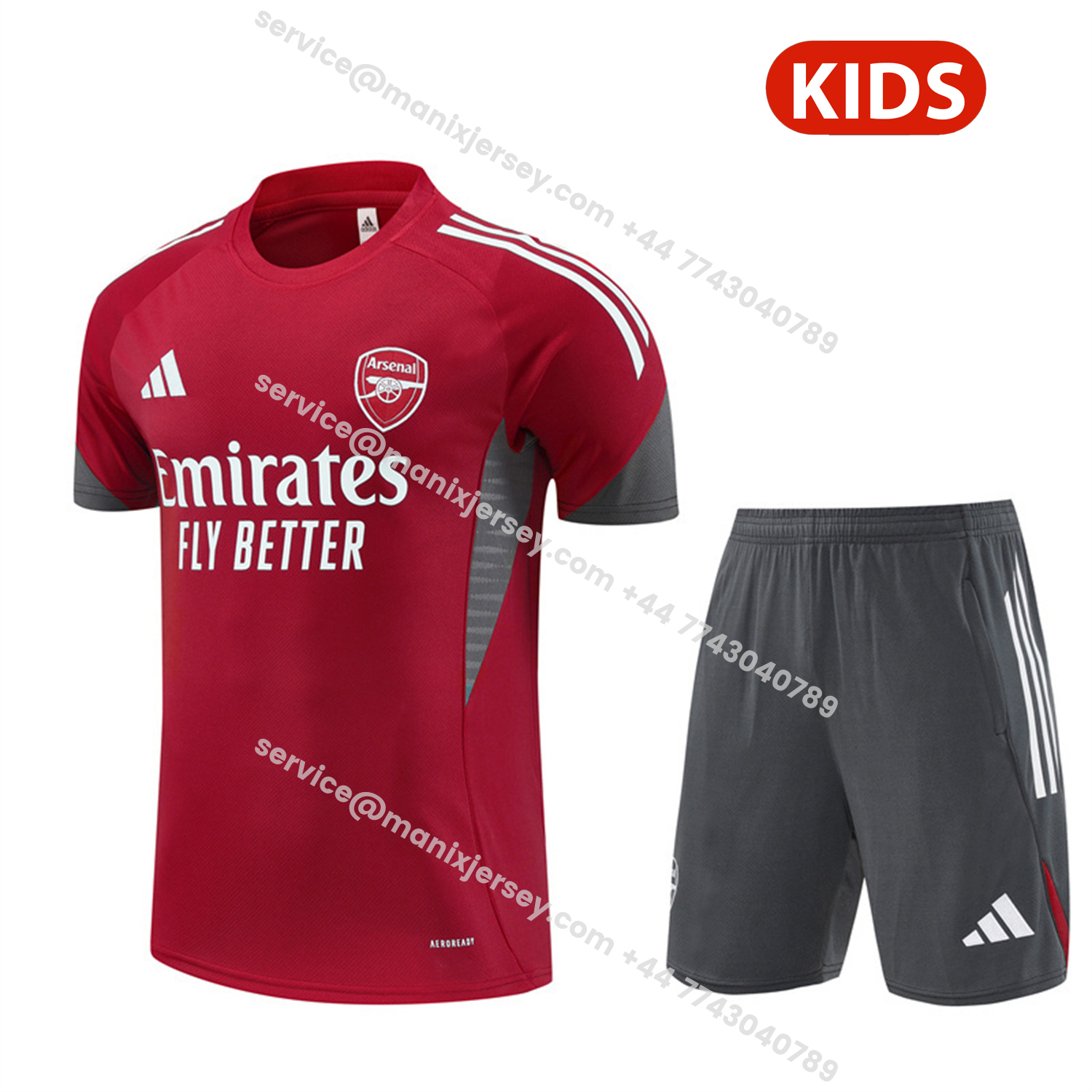 ManixJersey.com | Arsenal 25-26 Kids Short-Sleeve Training Set - Red Top & Green Shorts -Customize Name, Number and Patch | Worldwide Shipping