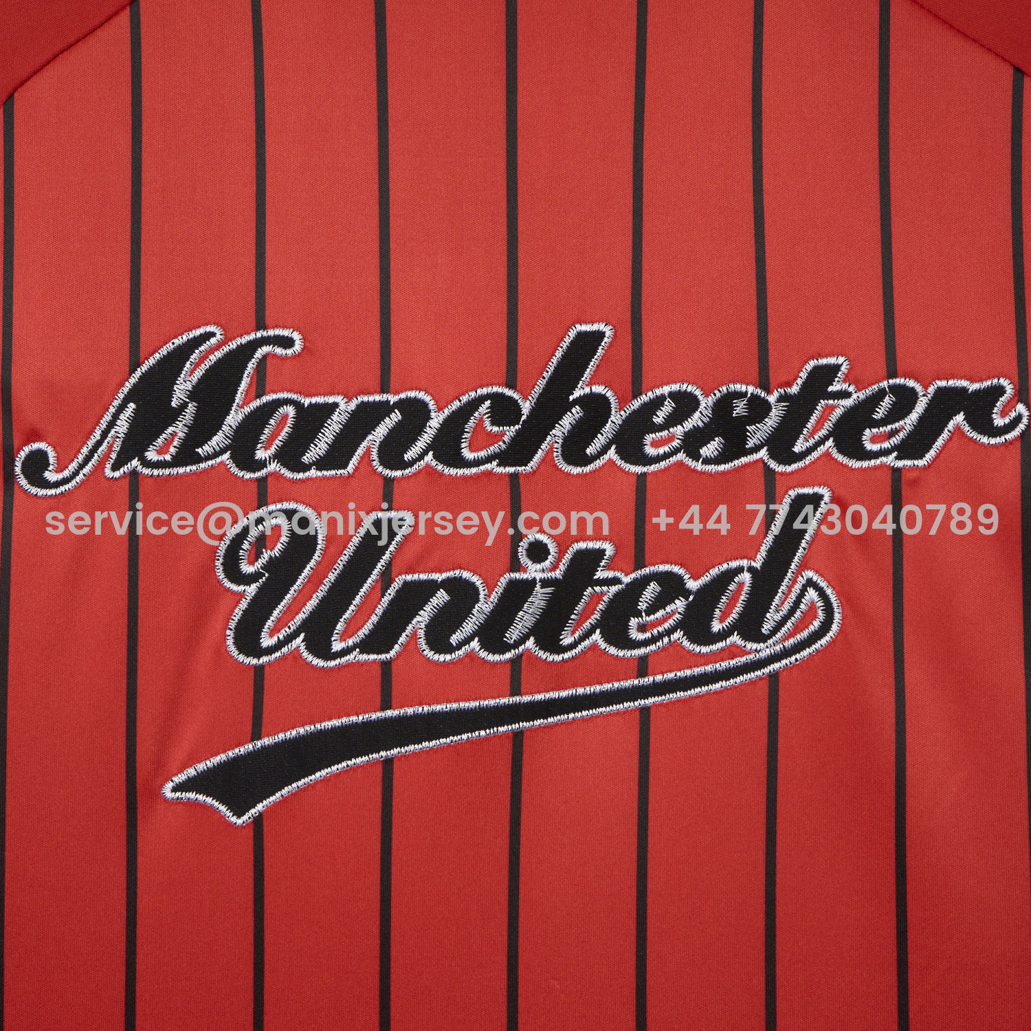 ManixJersey.com | Manchester United 25-26 Red Baseball Jersey with Black Stripes -Customize Name, Number and Patch | Worldwide Shipping