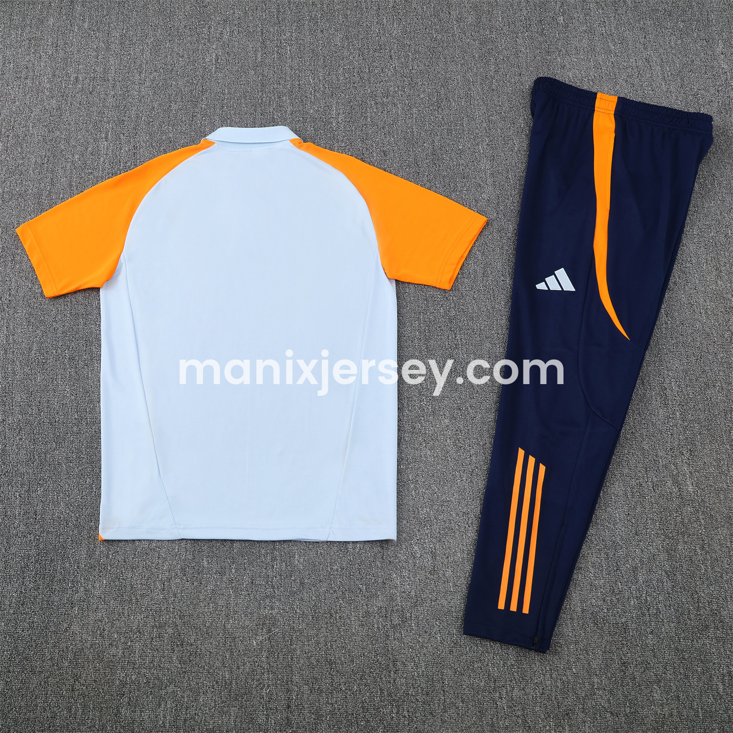 ManixJersey.com | Real Madrid 25-26 POLO Short-Sleeve Training Set - Light Blue Top and Deep Blue Pants -Customize Name, Number and Patch | Worldwide Shipping